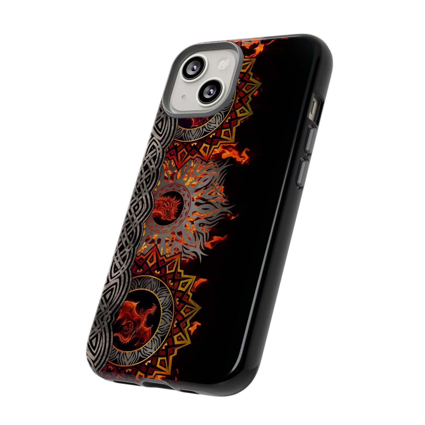 Apple I-Phone 14 (Series) Tough Case-Phone Case: Dragons [Red Fury Border]