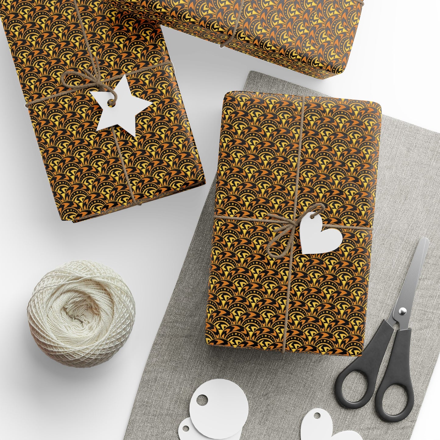 Wrapping Paper:  Celestial [Gold/Black Scallops]