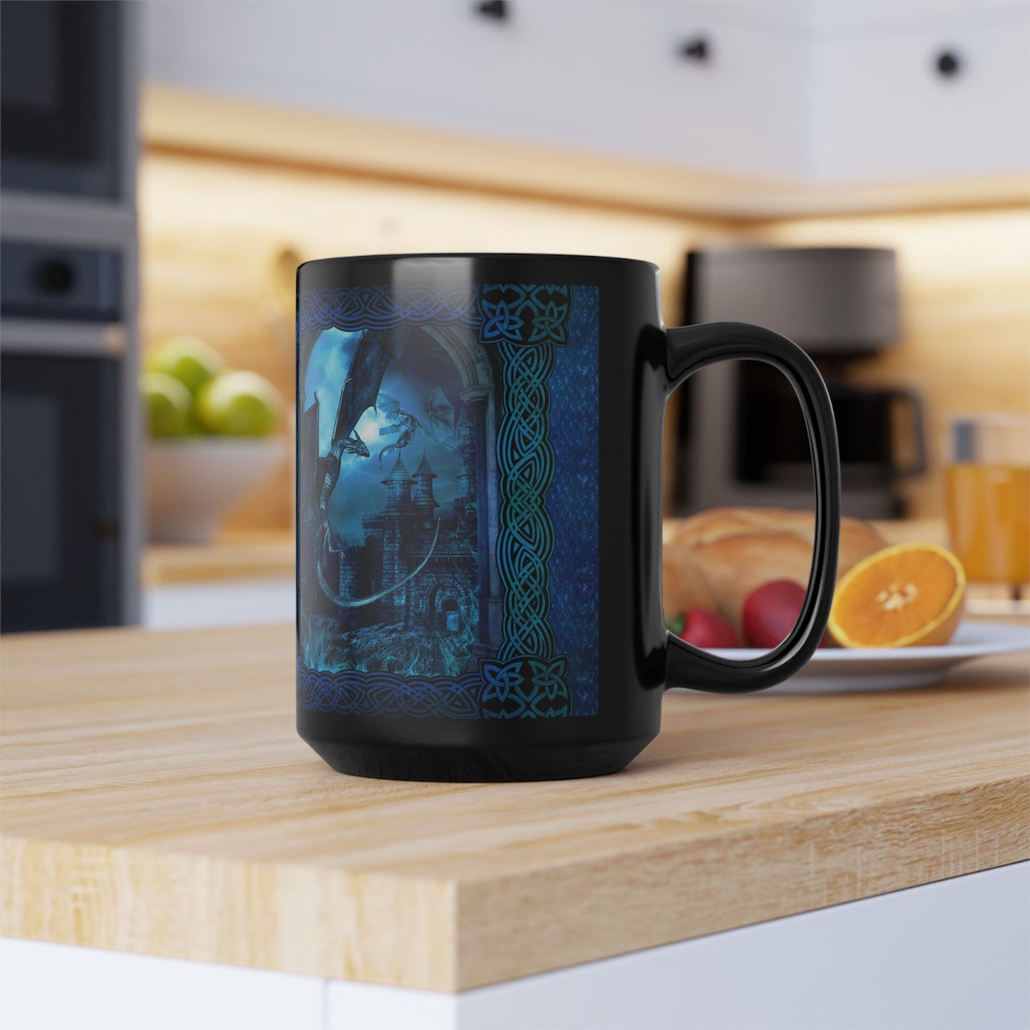 Black Mug-15oz:  "Blue Dragons" Panel