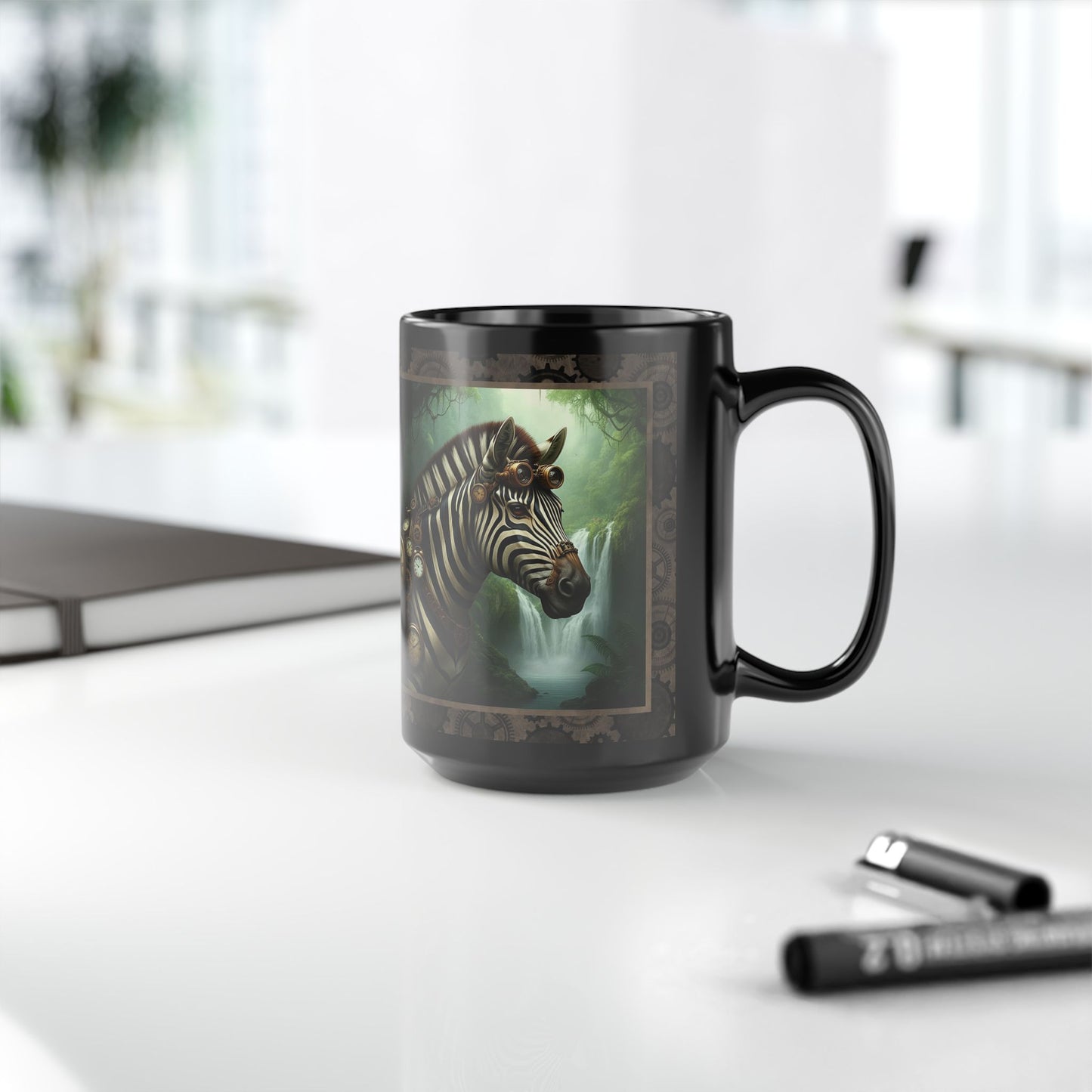 Black Mug-15oz:  "Steampunk Zebra" Panel