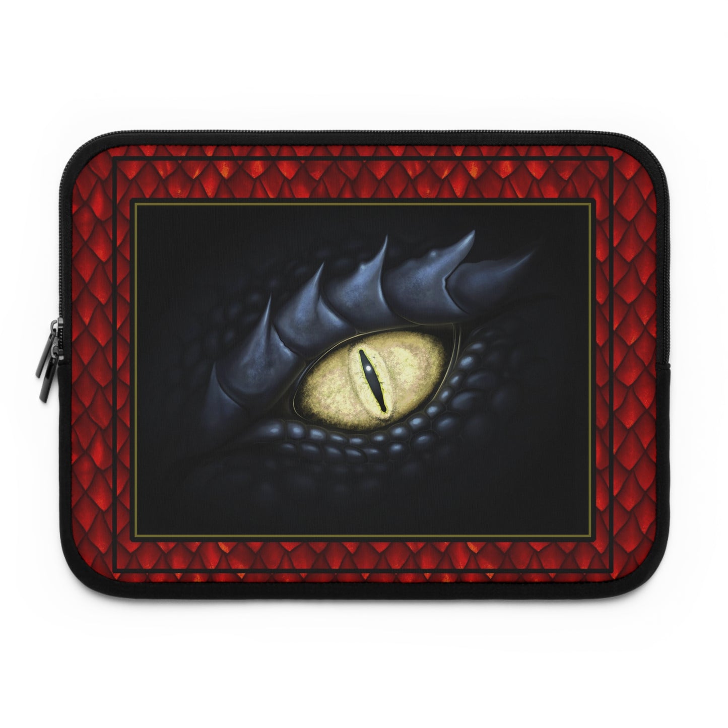 Laptop Sleeve  (Sizes:  13", 15", 17") [Dragons:  Green Scales-Black Eye w/Orange] - From In the Beginning Fabrics.