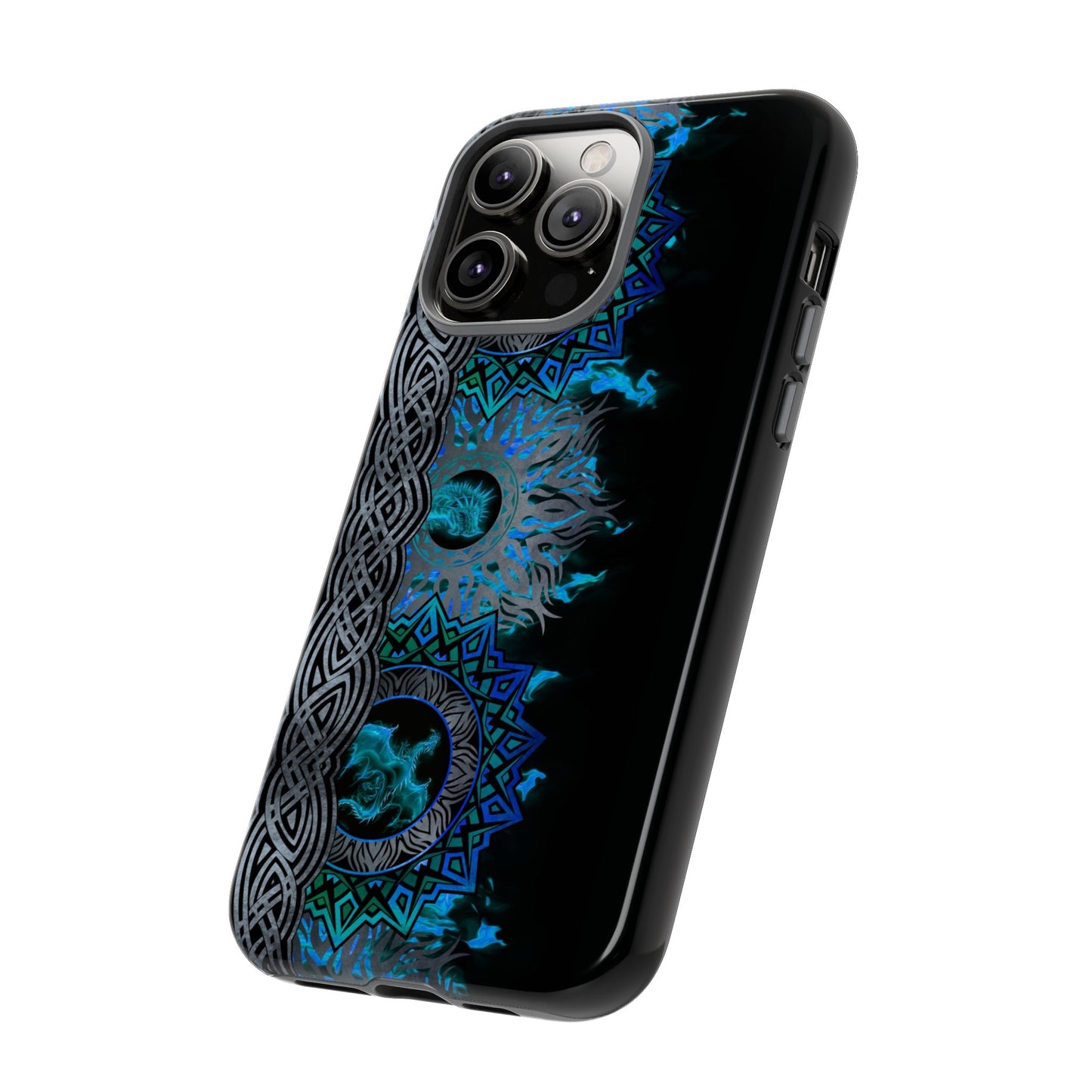 Apple I-Phone 14 (Series) Tough Case-Phone Case: Dragons [Blue Fury Border]