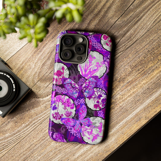 Apple I-Phone 15 (Series) Tough Case-Phone Case:  Dreamscapes [Bright Purple Butterflies]