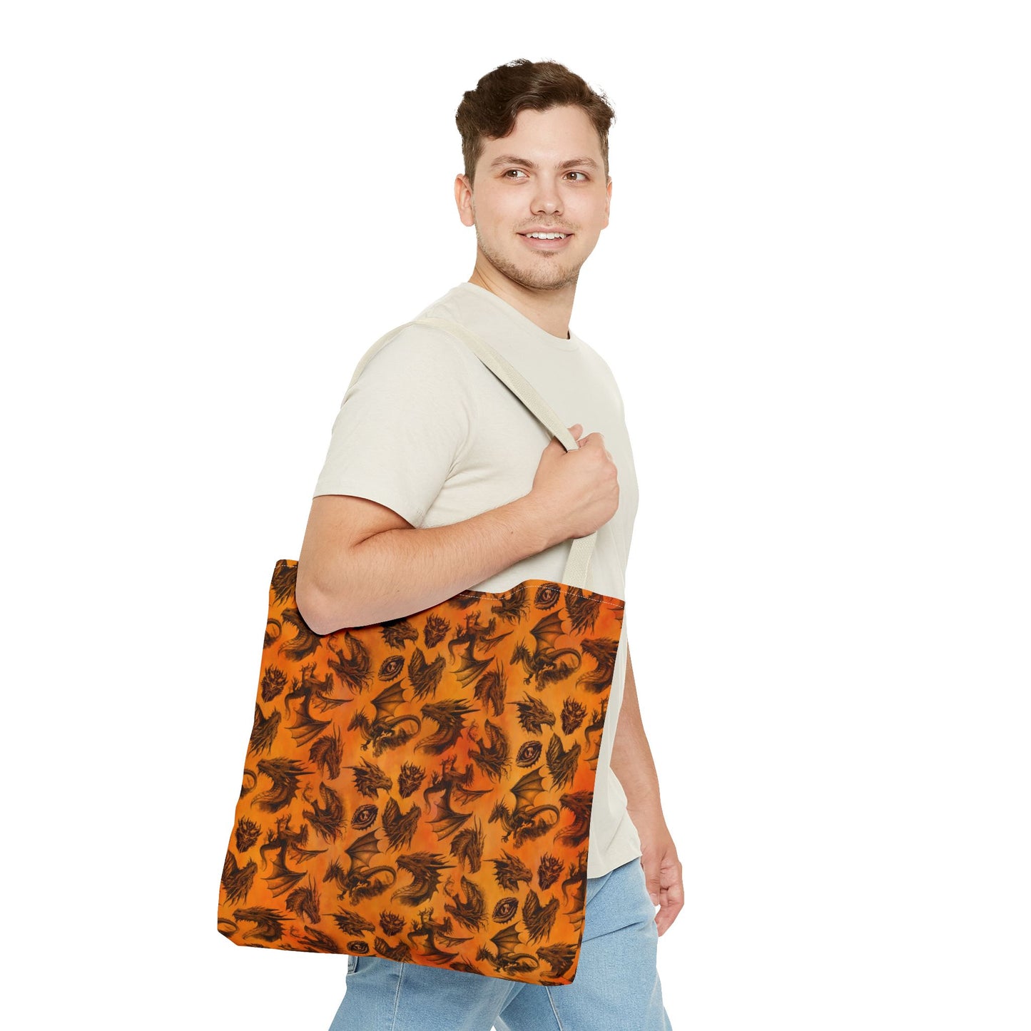 Tote Bag: Large-18x18; Emerald Dragon [Dragon Etching-Orange]