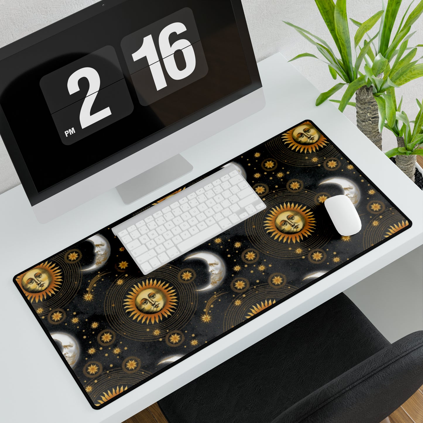 Desk Pad-Gaming;  15.5x31.5:  Celestial [Sun, Moon, Stars-Black Haze]