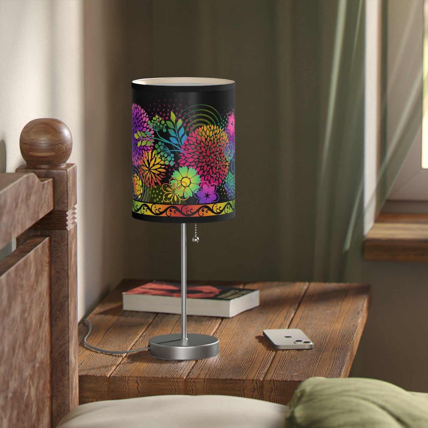Table Lamp: Silver Base-Unusual Garden [Bright Flower Border]