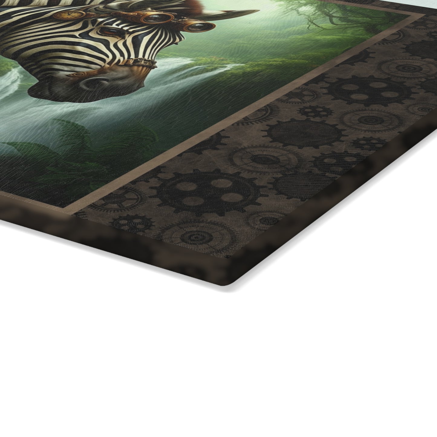 Glass Cutting Board (11"x15"):  Steampunk Animals [Zebra}