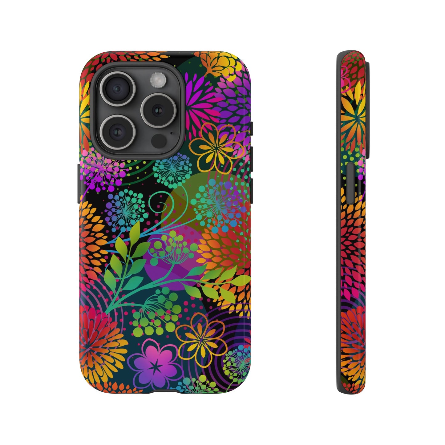 Apple I-Phone 15 Tough Case-Phone Case:  Unusual Garden  [Bright Flowers]