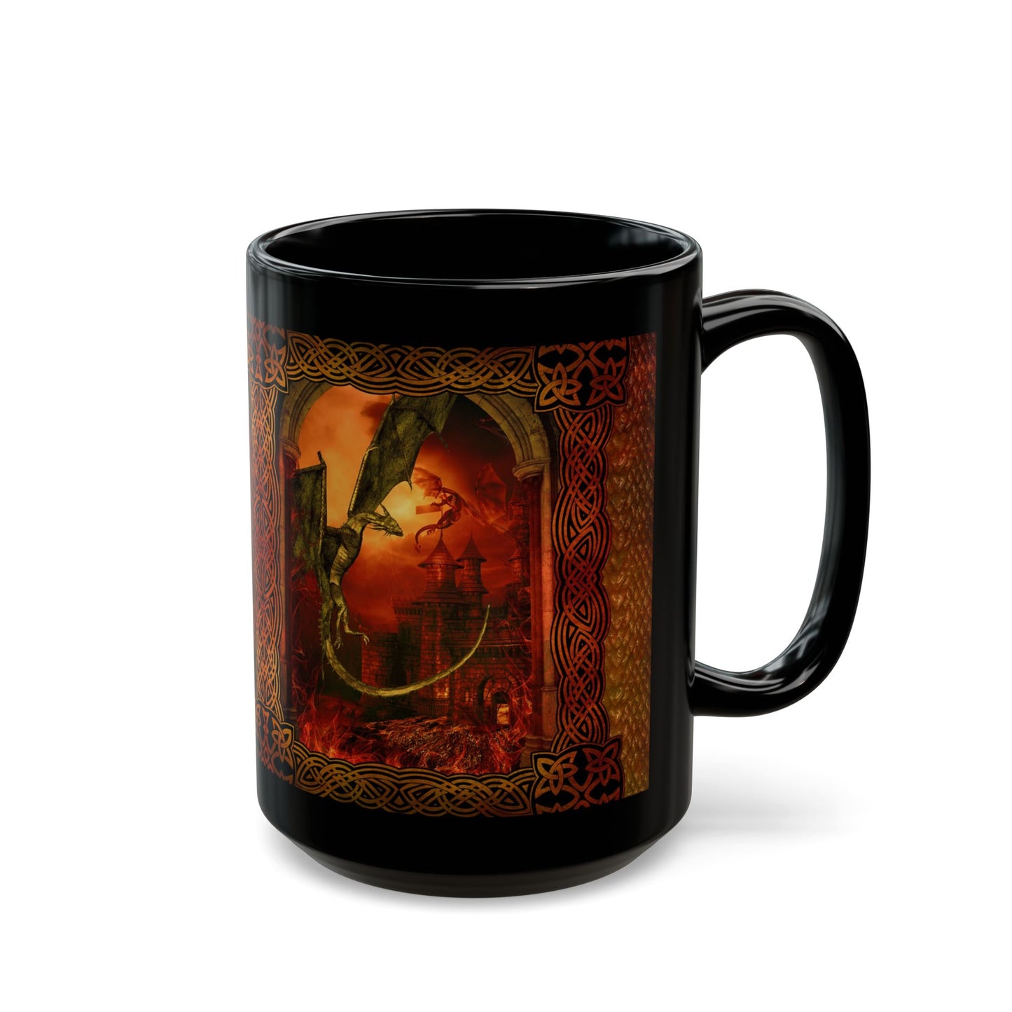 Black Mug-15oz:  "Red Dragons" Panel