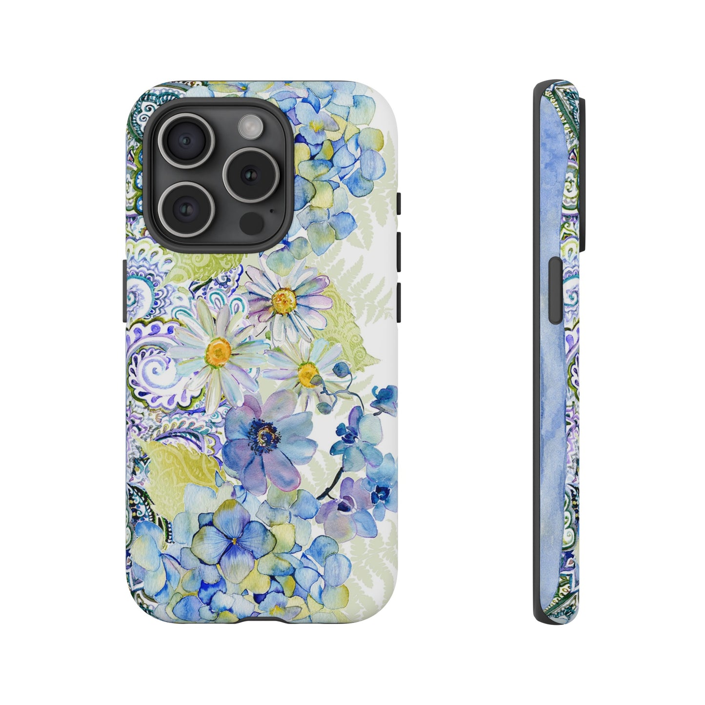 Apple I-Phone 15 (Series) Tough Case-Phone Case:  Leah [Light Blue Flower Border]