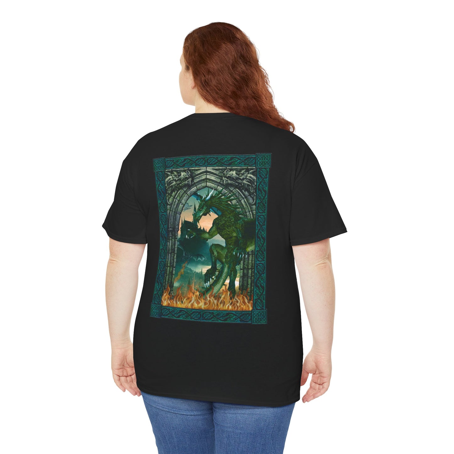 Unisex Heavy Cotton Tee:  Emerald Dragons [Dragon Eye]