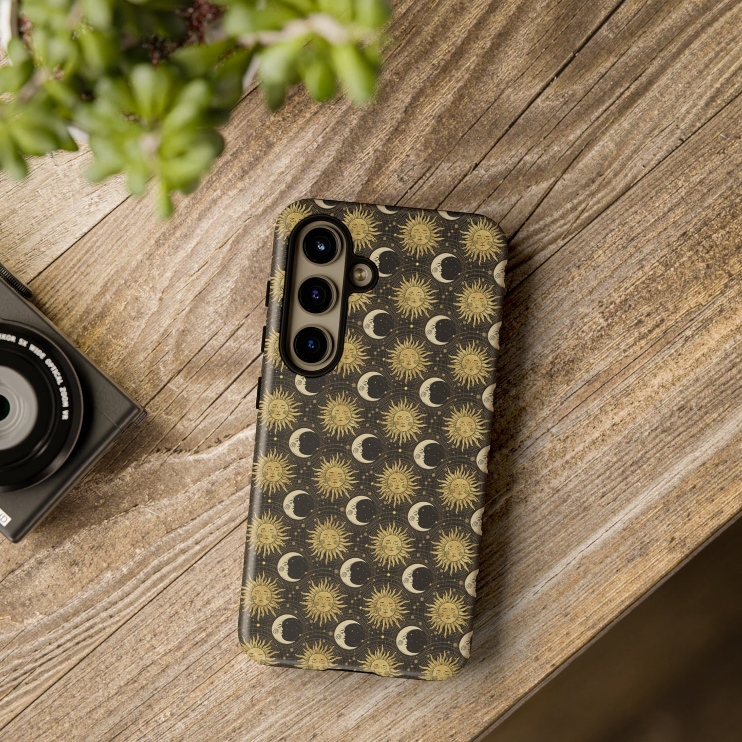 Samsung Galaxy Series Tough Case-Phone Case: The Sun, The Moon, And The Stars [Gold Sun, Moon Face]