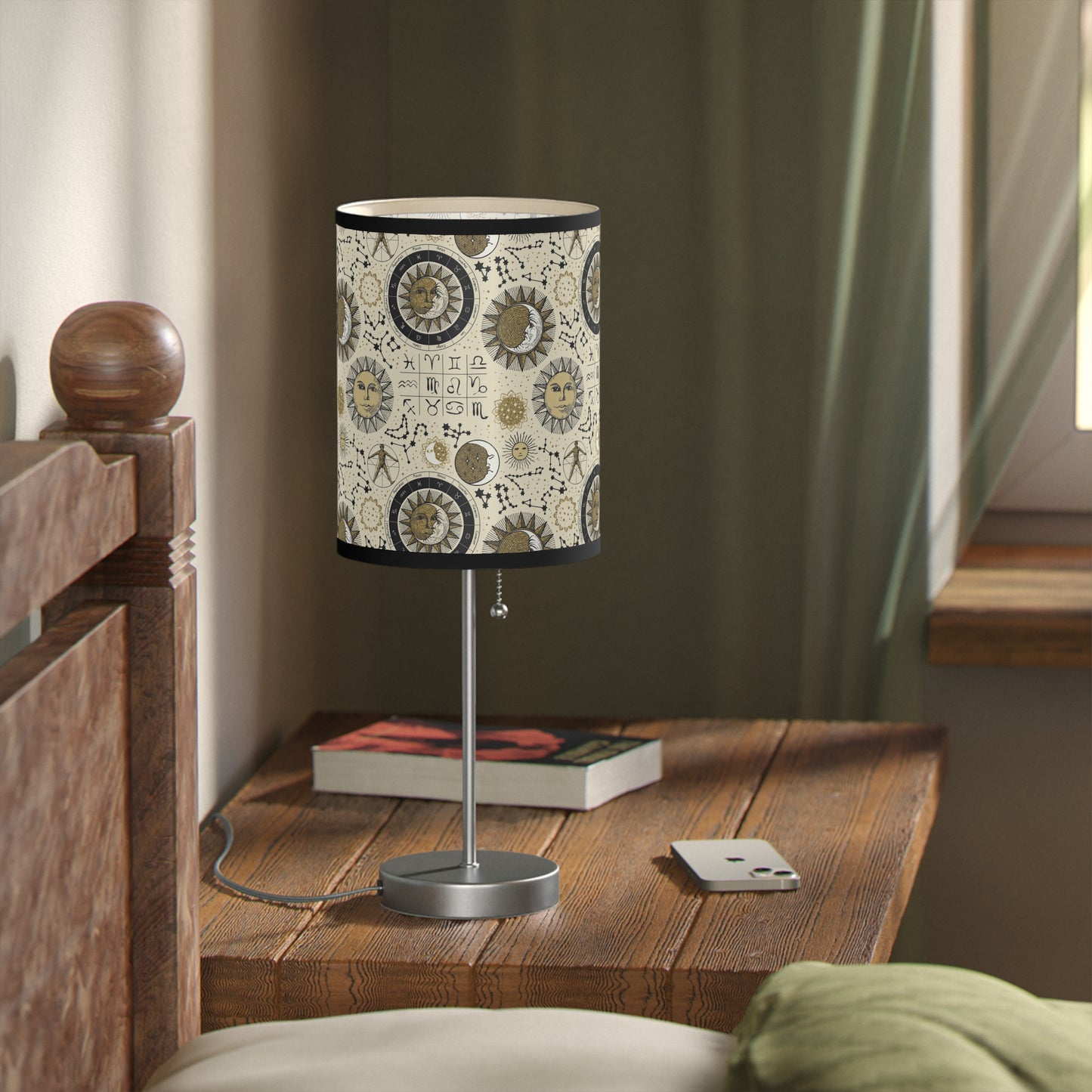 Table Lamp: Silver W/Black Trim; The Sun, The Moon, and The Stars [Zodiac Symbols]