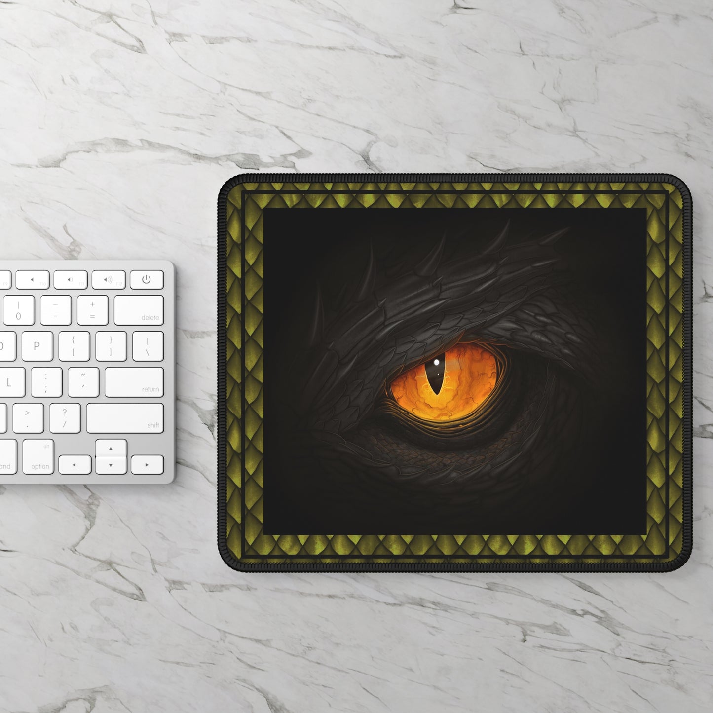 Mouse Pad-Gaming;  9x7 - "Dragons" [Green Scales-Black Eye-2]