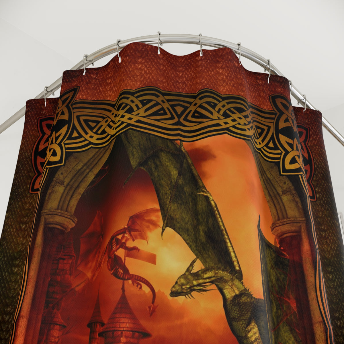Dragon Shower Curtain – Gothic Celtic Frame Fantasy Bath Decor