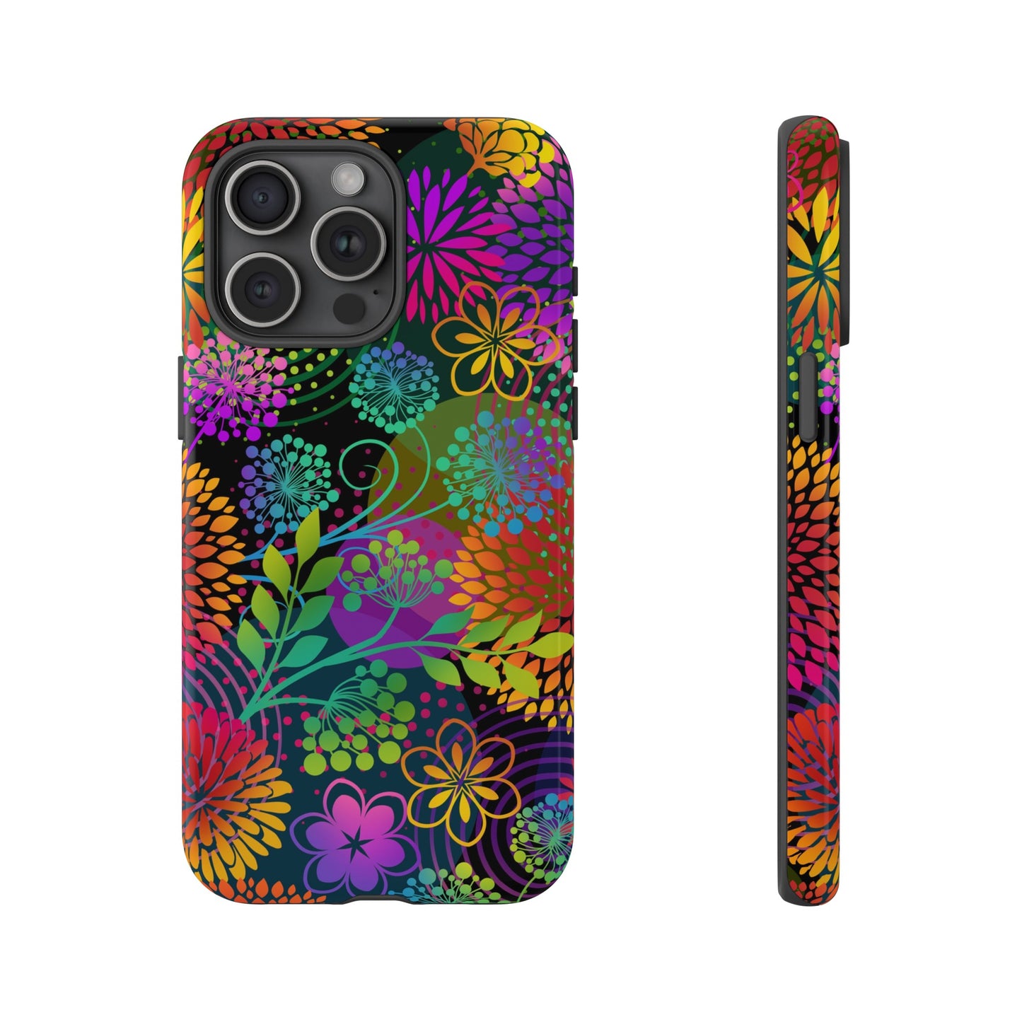 Apple I-Phone 15 Tough Case-Phone Case:  Unusual Garden  [Bright Flowers]