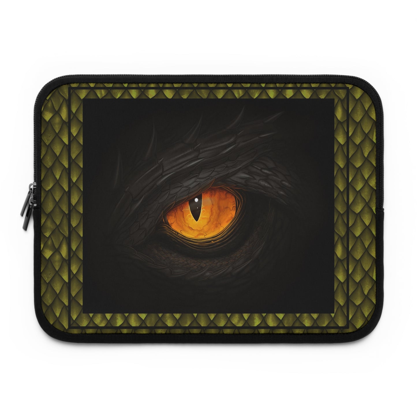 Laptop Sleeve  (Sizes:  13", 15", 17") [Dragons:  Green Scales-Black Eye w/Orange] - From In the Beginning Fabrics.