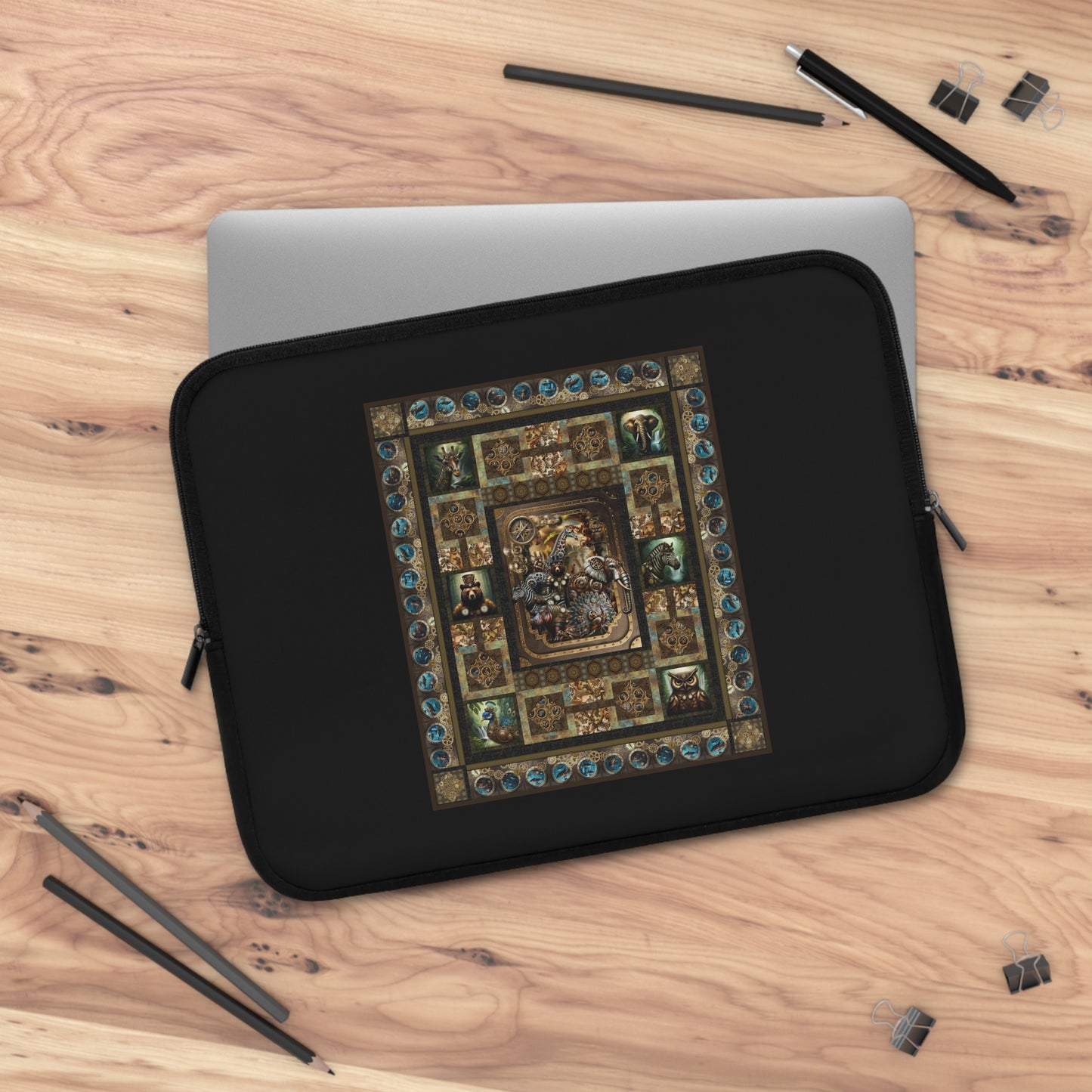 Laptop Sleeve (Sizes: 13", 15", 17"):  Steampunk Menagerie [Animals-Quilt]