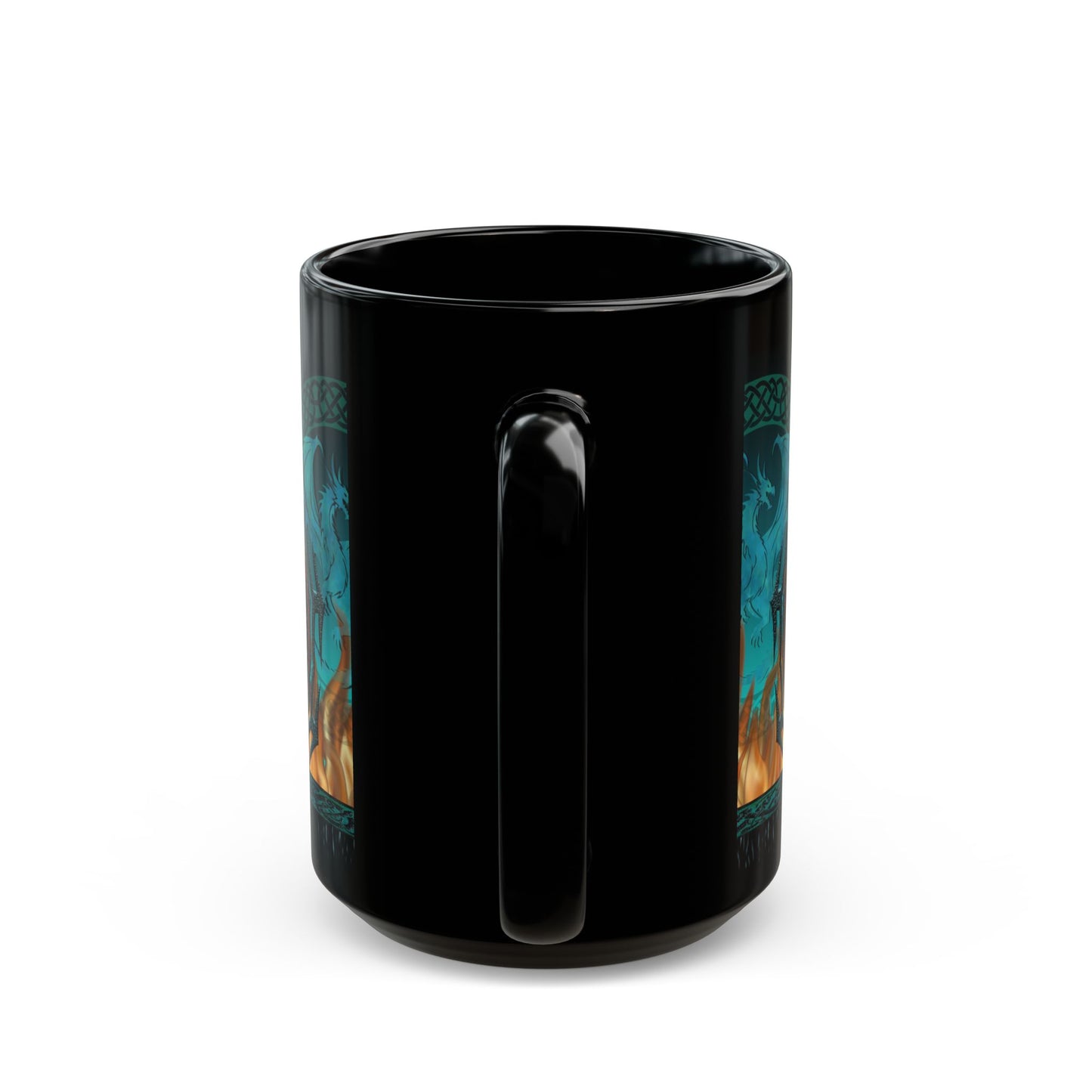 Black Mug-15oz:  "Emerald Dragons" Border