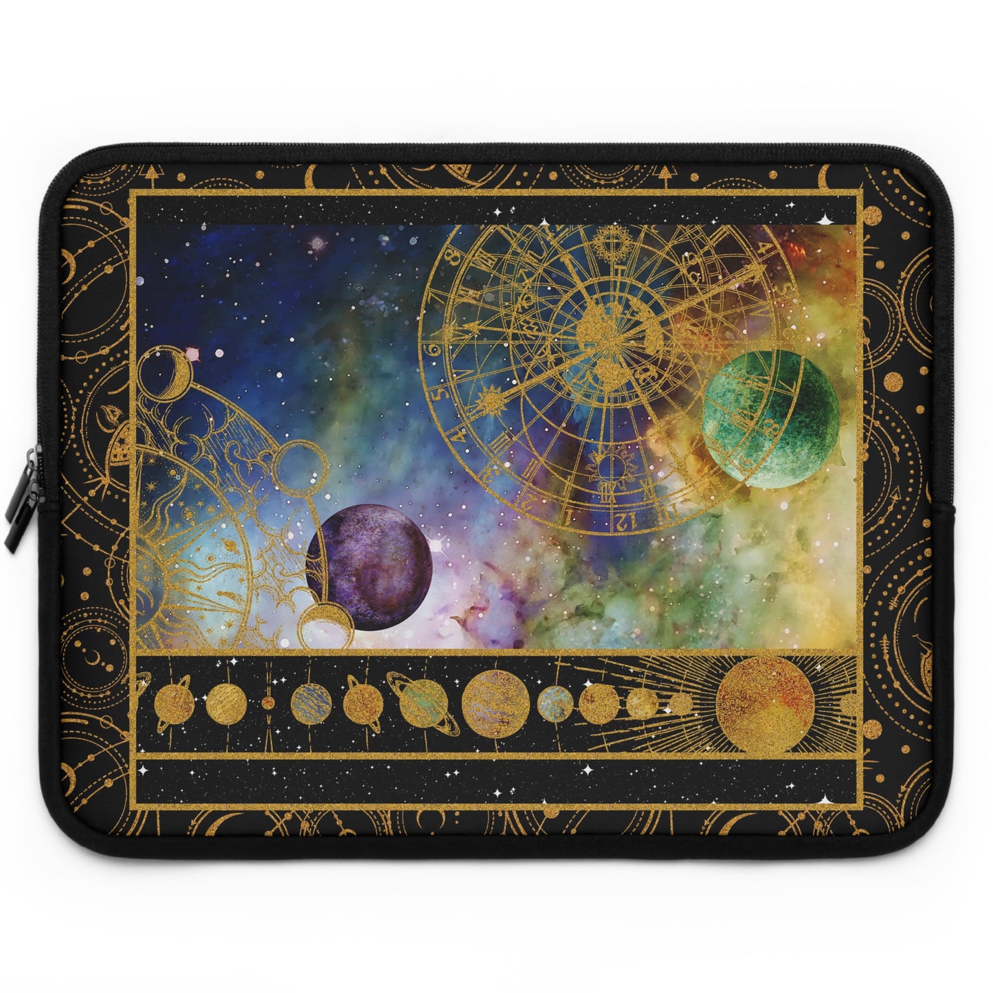 Laptop Sleeve:  [COSMOS]:  Planet Alignment Gold Border