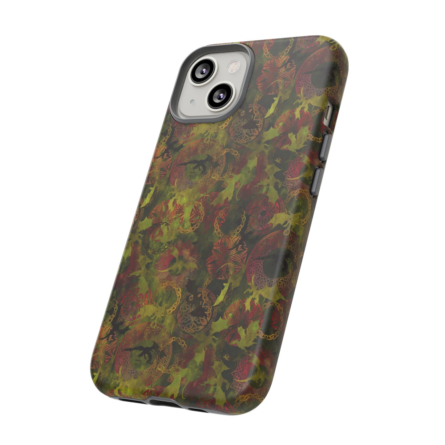 Apple I-Phone 14 (Series) Tough Case-Phone Case: Dragons [Green Panel]