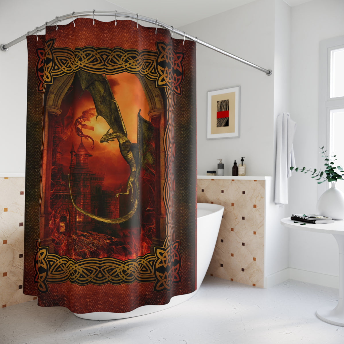 Dragon Shower Curtain – Gothic Celtic Frame Fantasy Bath Decor