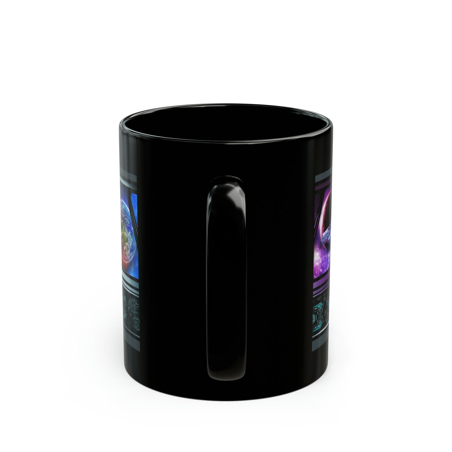 Ceramic Mug:  Black;  "Sci-Fi" [Ship Window View]