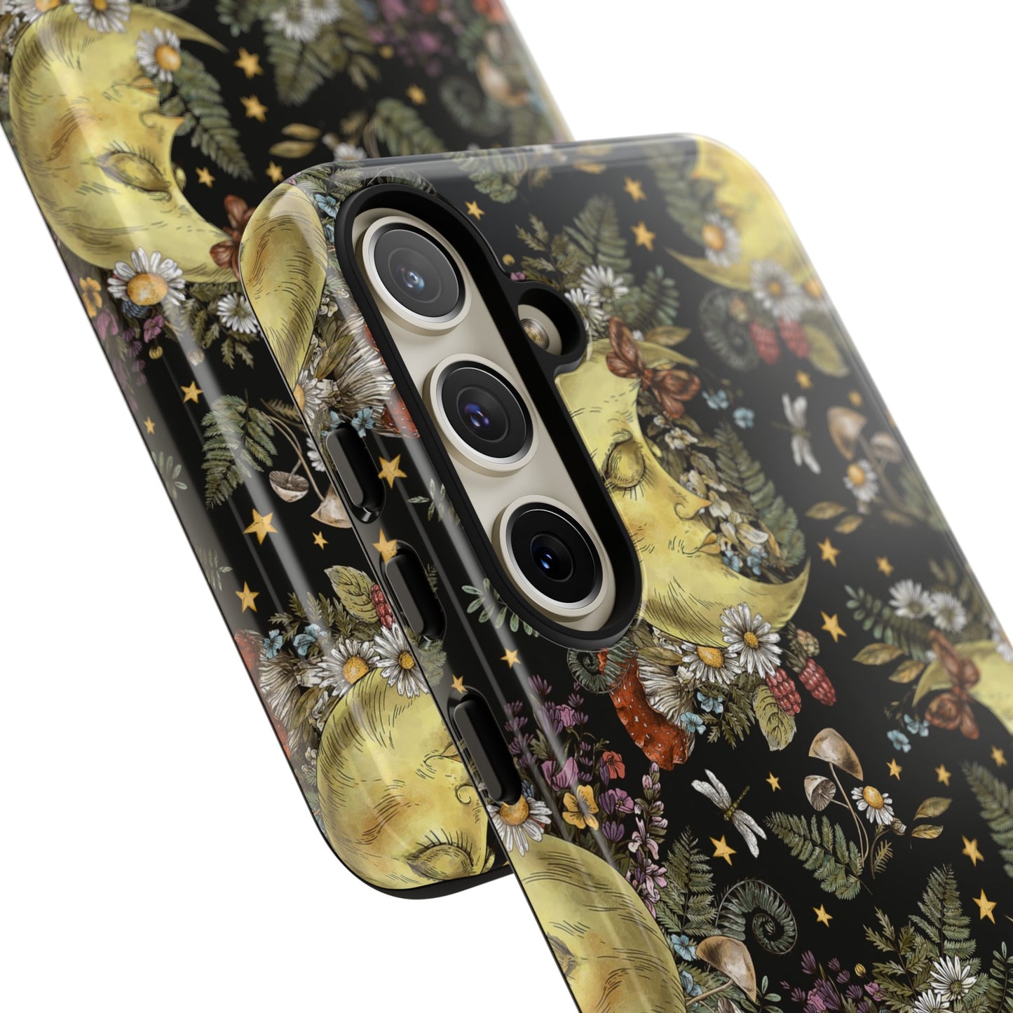 Samsung Galaxy Series Tough Case-Phone Case: The Sun, The Moon, And The Stars [Celestial Moon with Flowers]