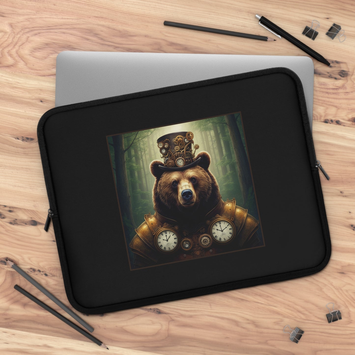 Laptop Sleeve (Sizes: 13", 15", 17"):  Steampunk Menagerie [Bear]