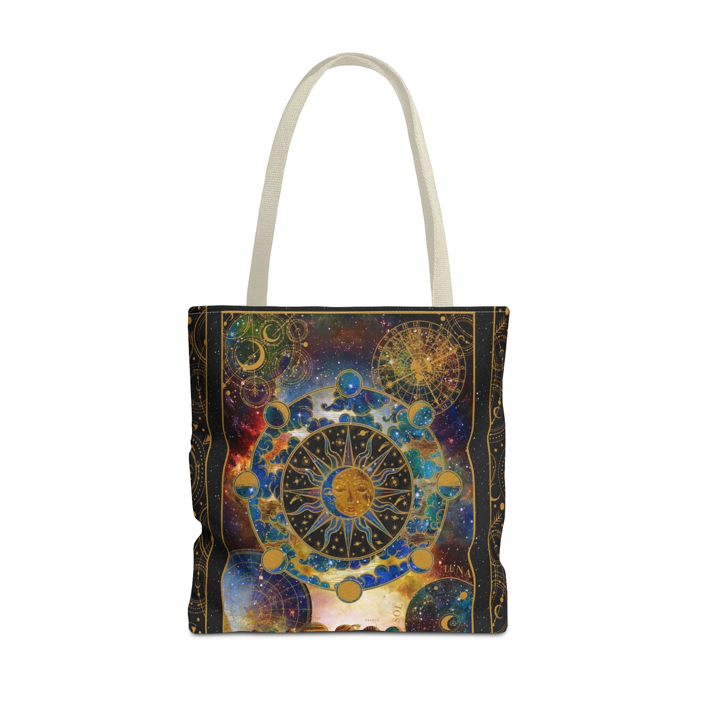 Tote Bag: large-18x18; "Cosmos":  Celestial Panel, Gold Background]