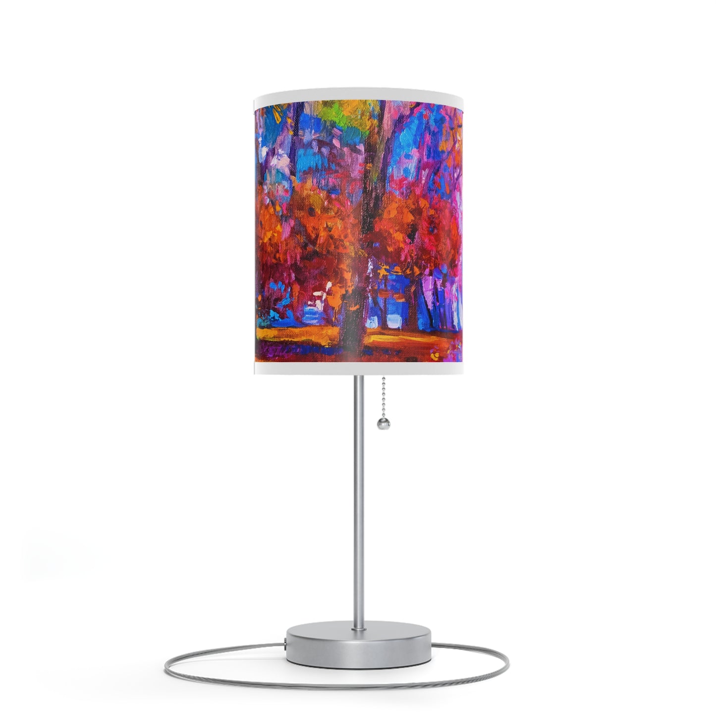 Table Lamp: Silver Base; Year of Art-Fall Path