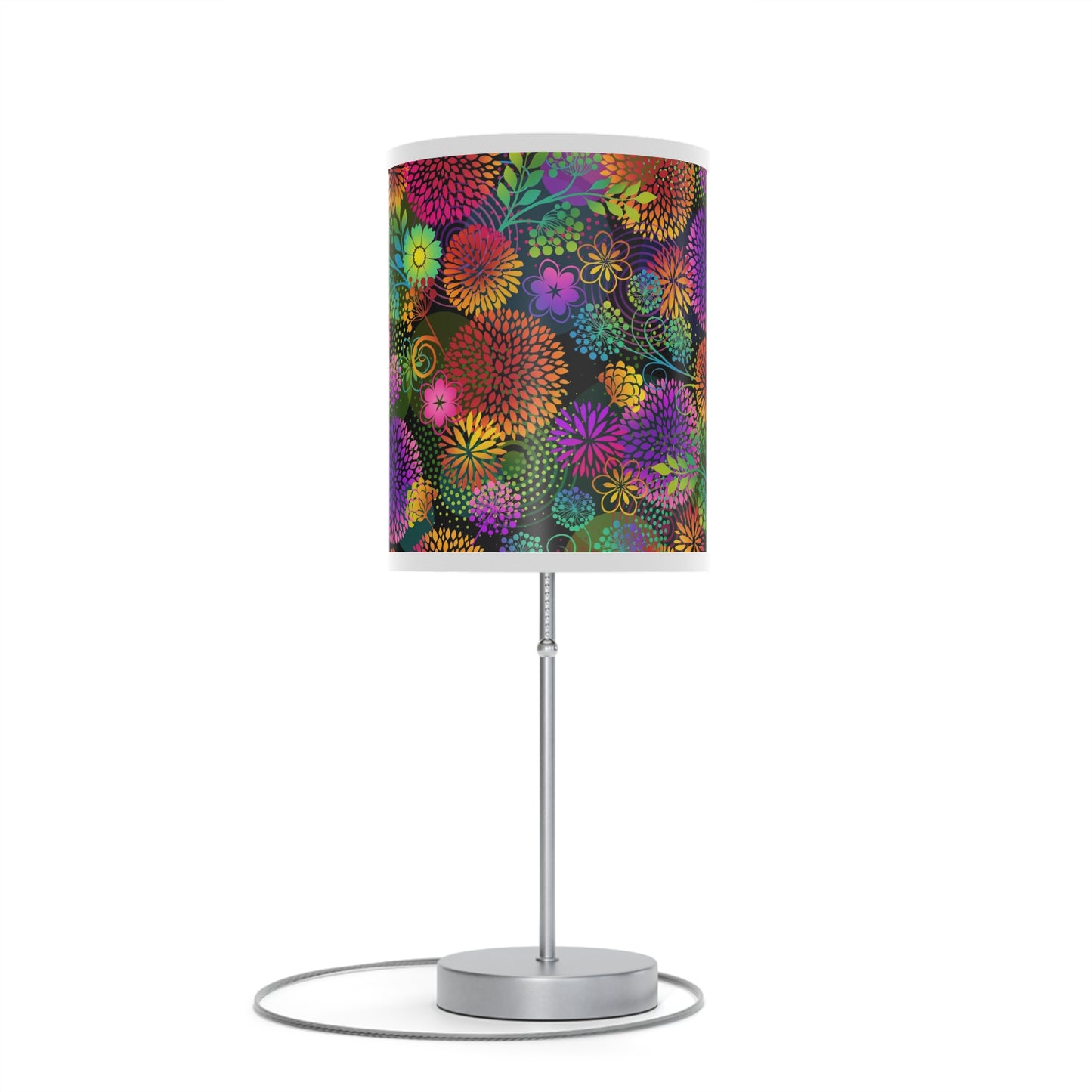 Table Lamp: Silver Base - Unusual Garden [Bright Flowers]
