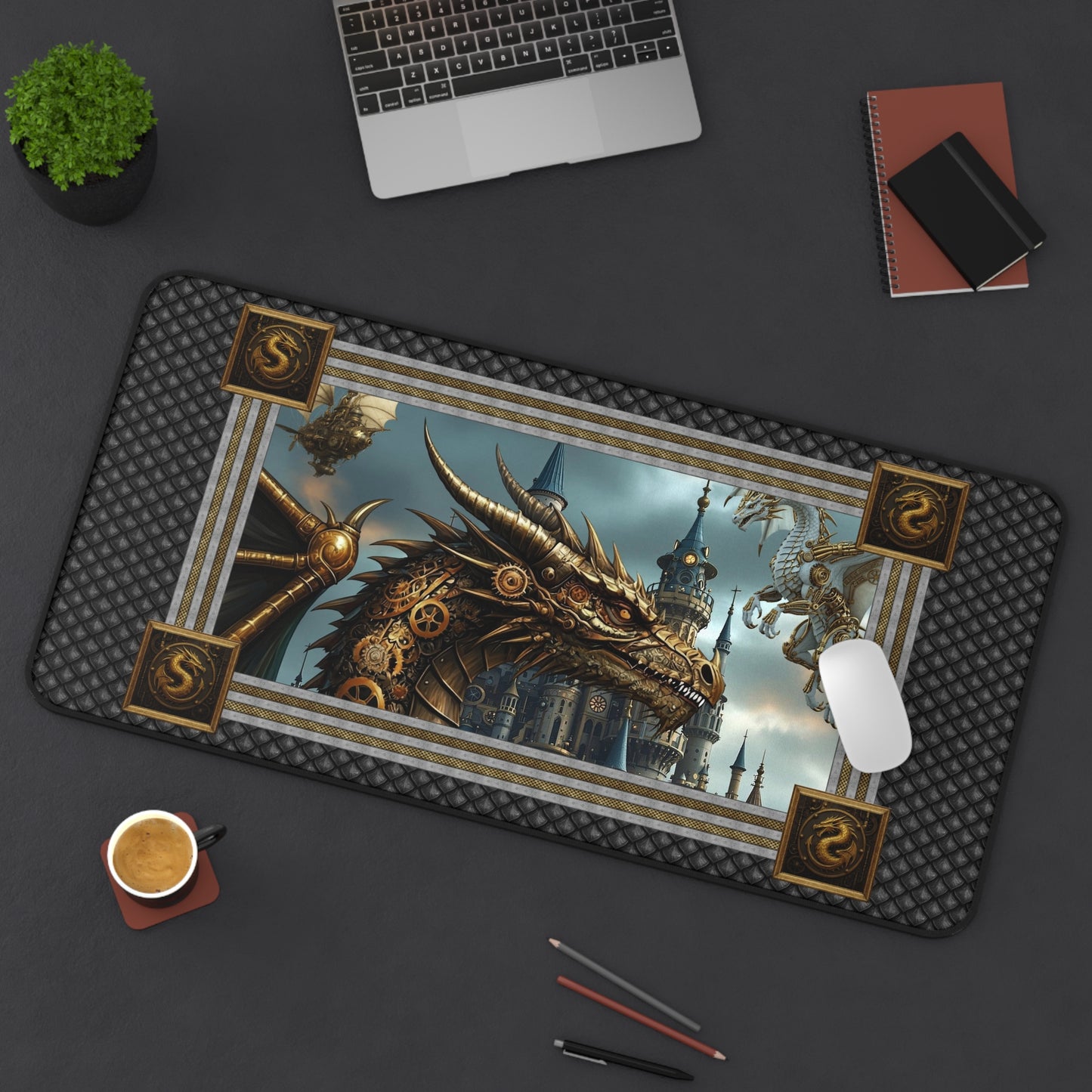 Desk Mat (23x13):  Steampunk Dragons; [Dragon Heard]