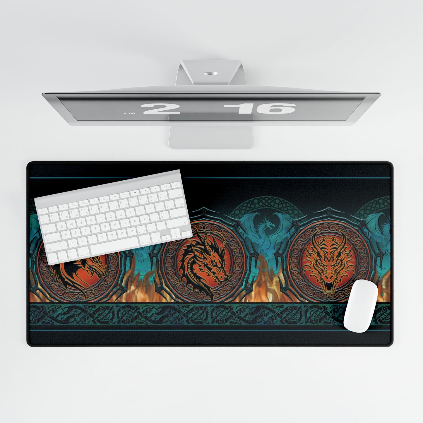 Desk Pad-Gaming;  15.5x31.5:  Emerald Dragons [Dragon Border]