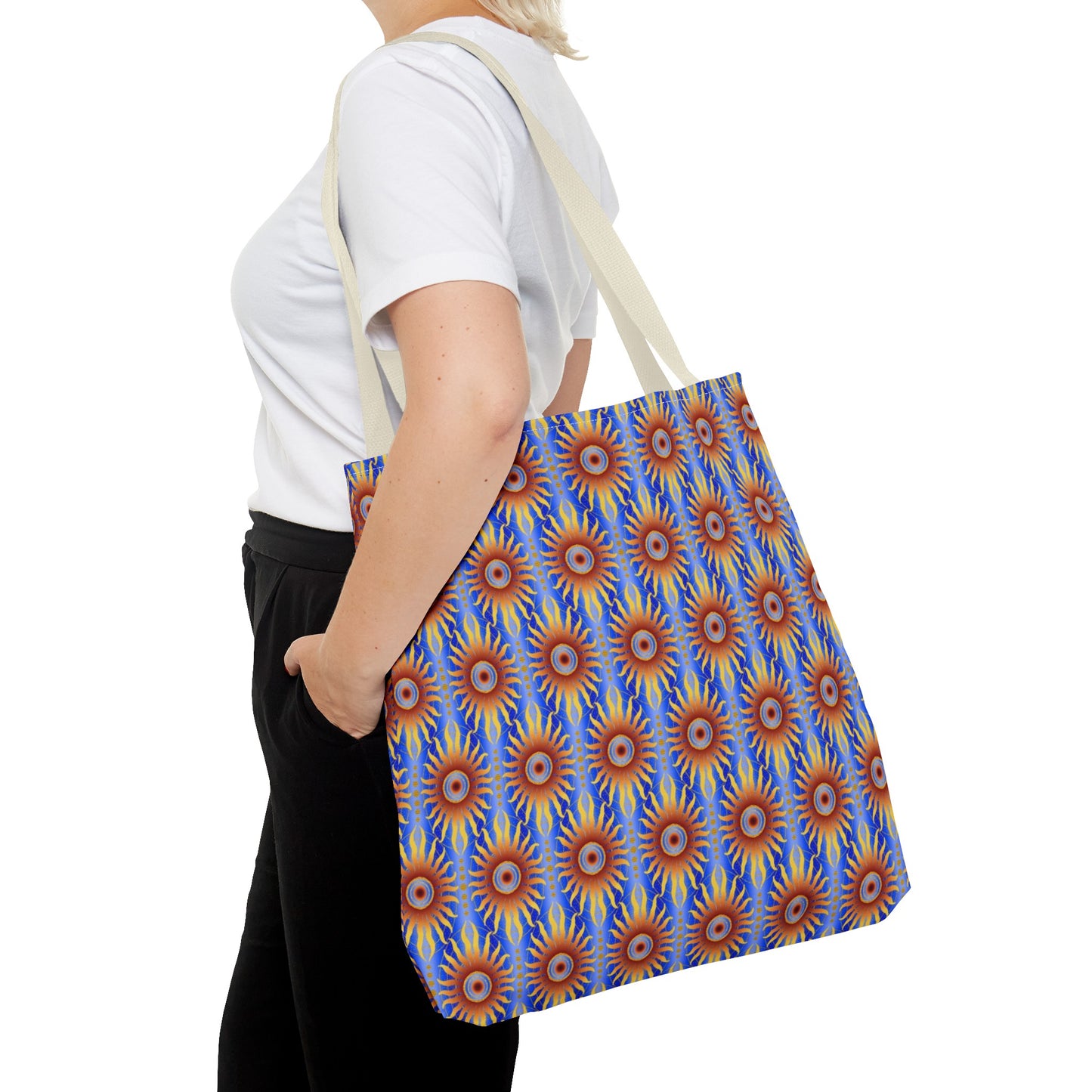 Tote Bag: Large:  ($24.23) - Celestial [Crimson/Blue-Sunbursts]
