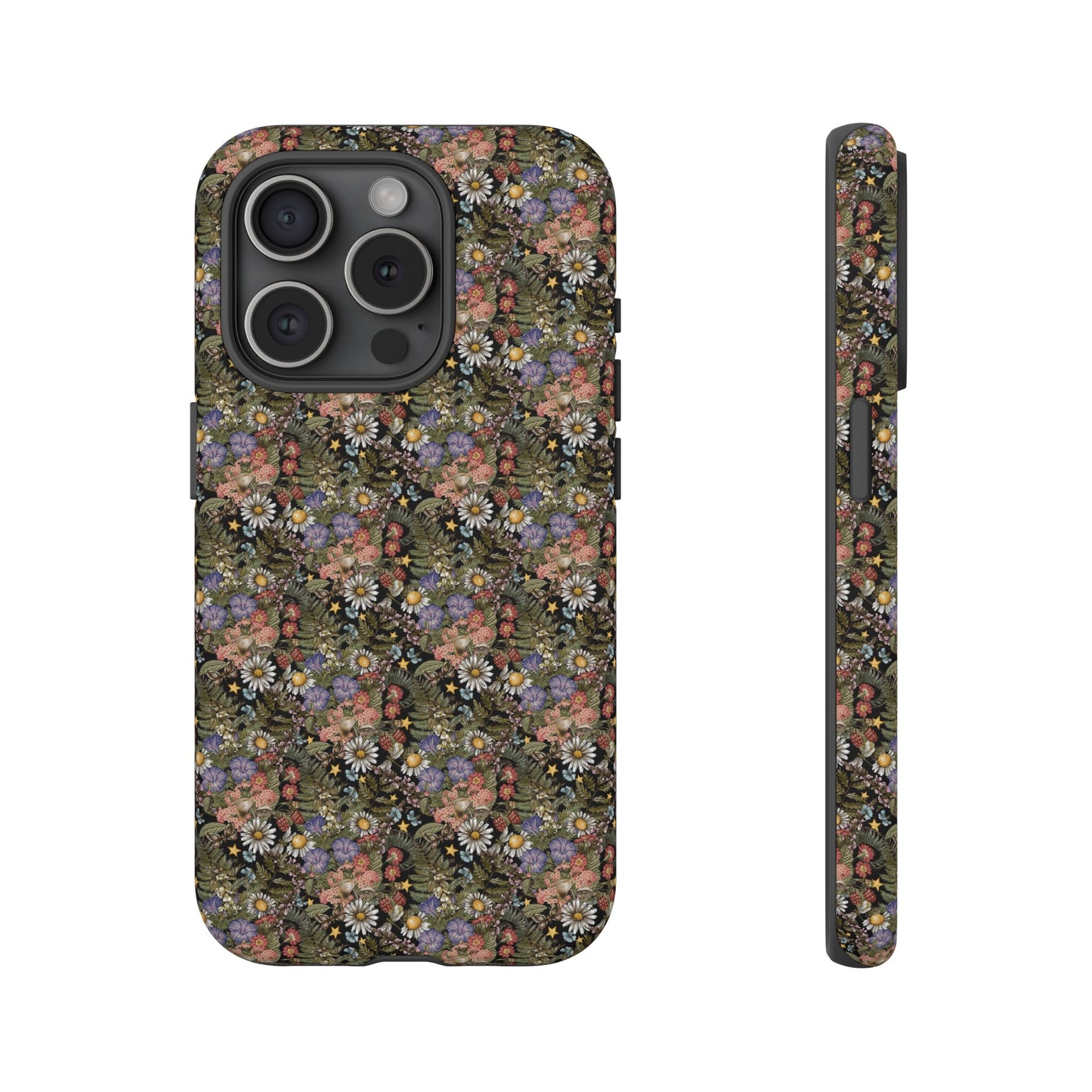 Apple I-Phone 15 Tough Case-Phone Case:  The Sun, The Moon, The Stars [Flowers]