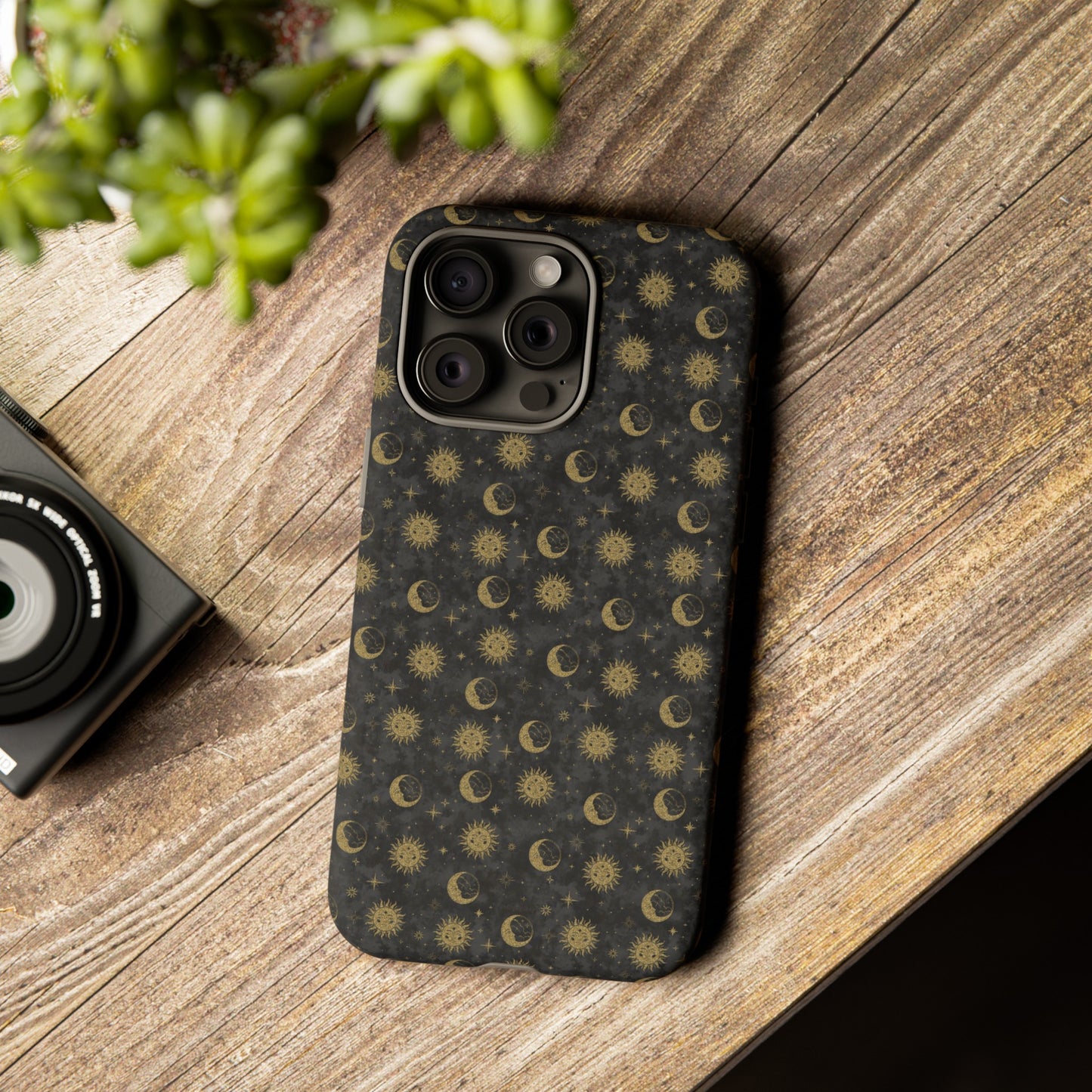 Apple I-Phone 15 (Series) Tough Case-Phone Case:  The Sun, The Moon, And The Stars [Gold Speck-Sun/Moons]
