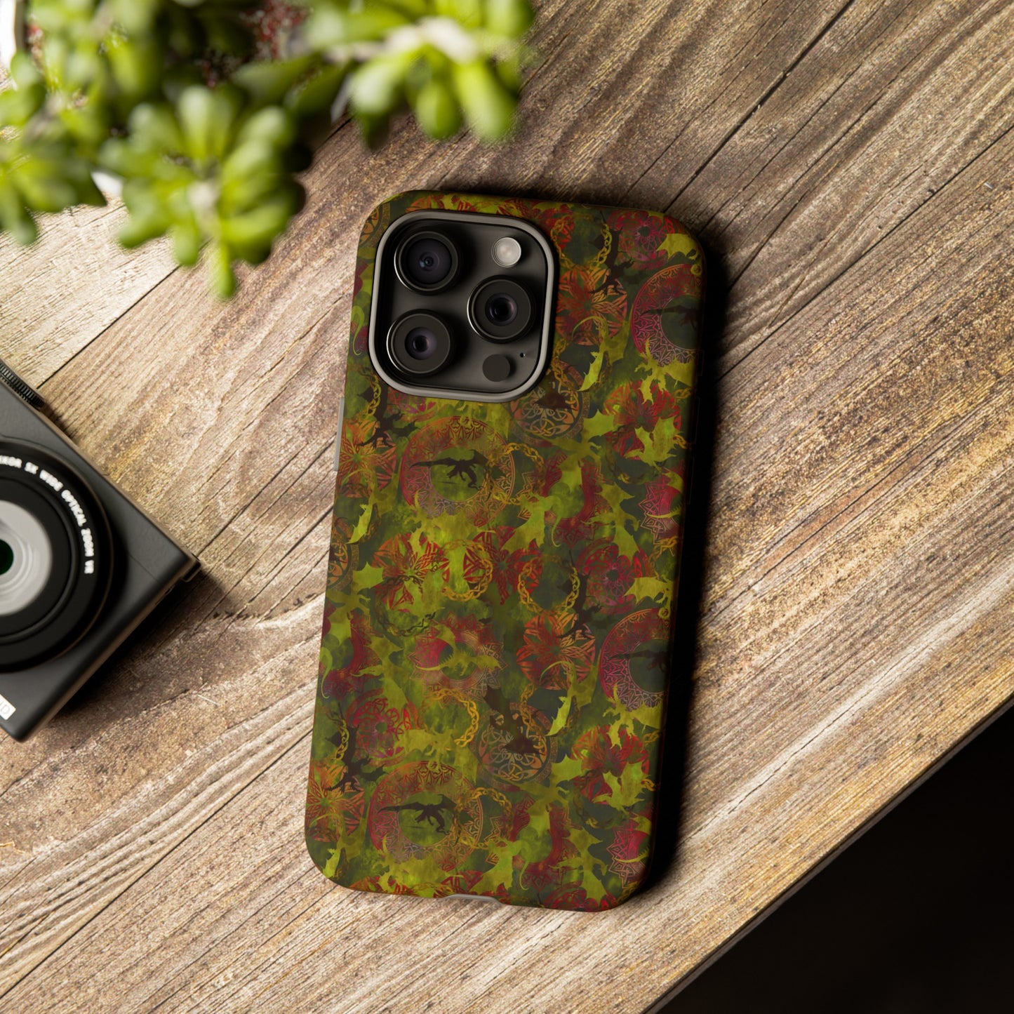 Apple I-Phone 14 (Series) Tough Case-Phone Case: Dragons [Green Panel]