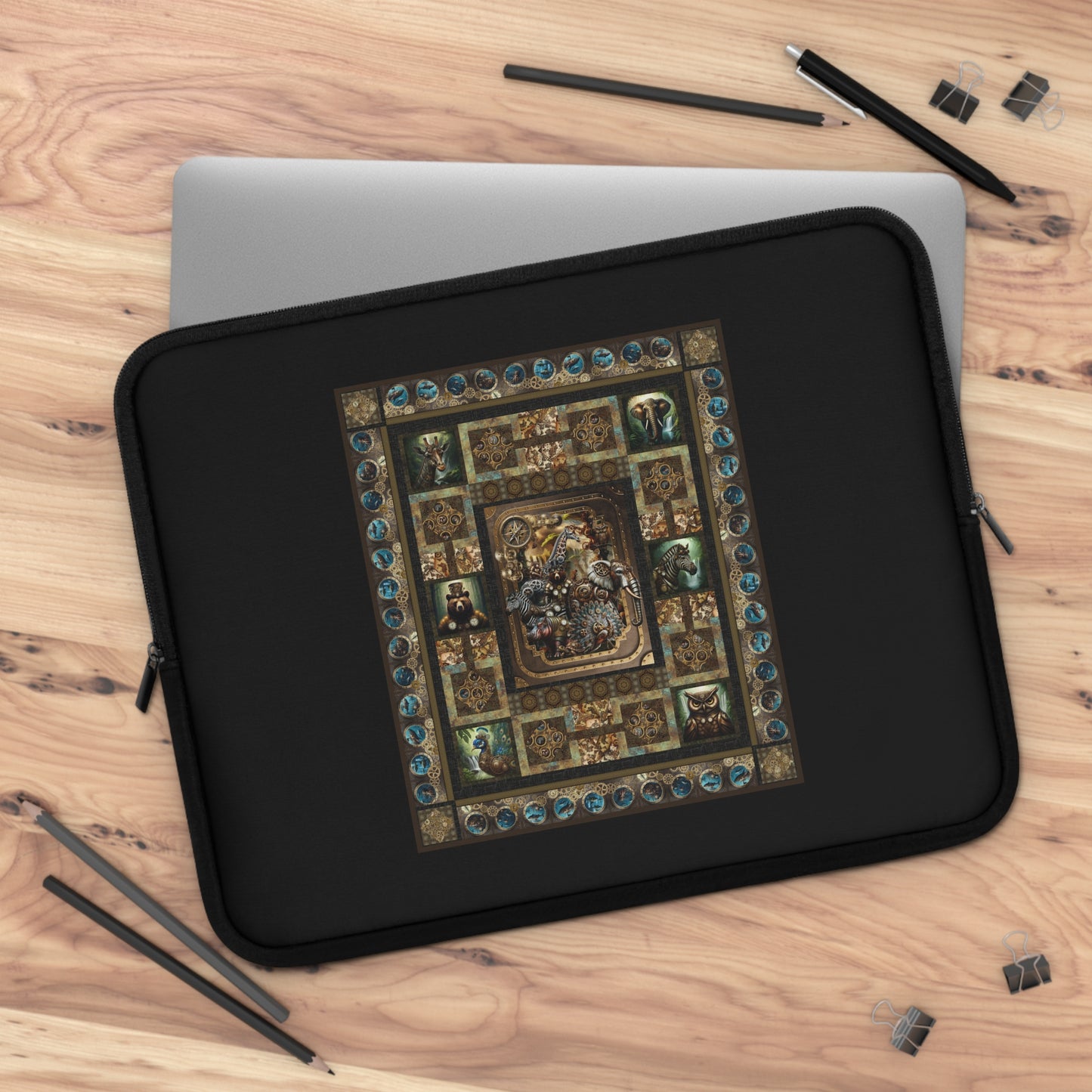 Laptop Sleeve (Sizes: 13", 15", 17"):  Steampunk Menagerie [Animals-Quilt]