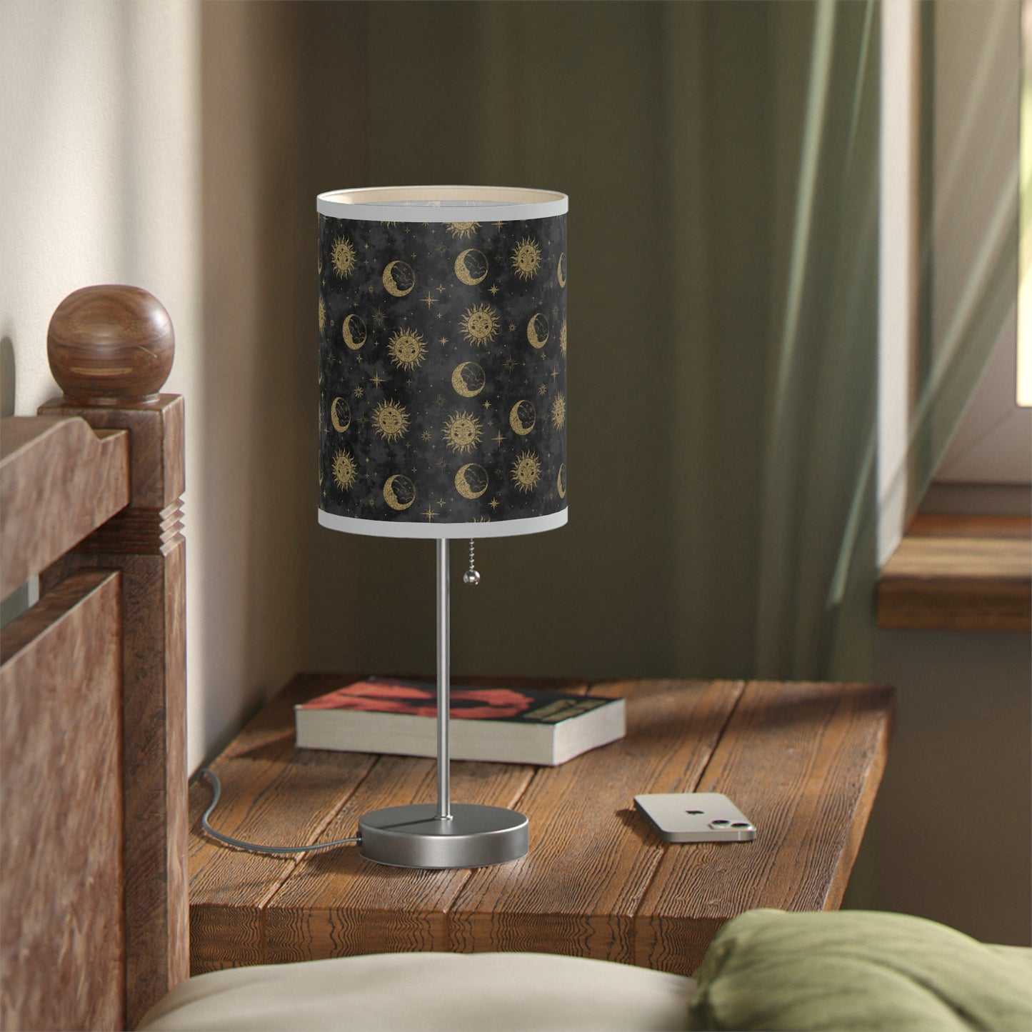 Table Lamp: Silver Base; The Sun, The Moon, and The Stars [Gold Suns and Moons]