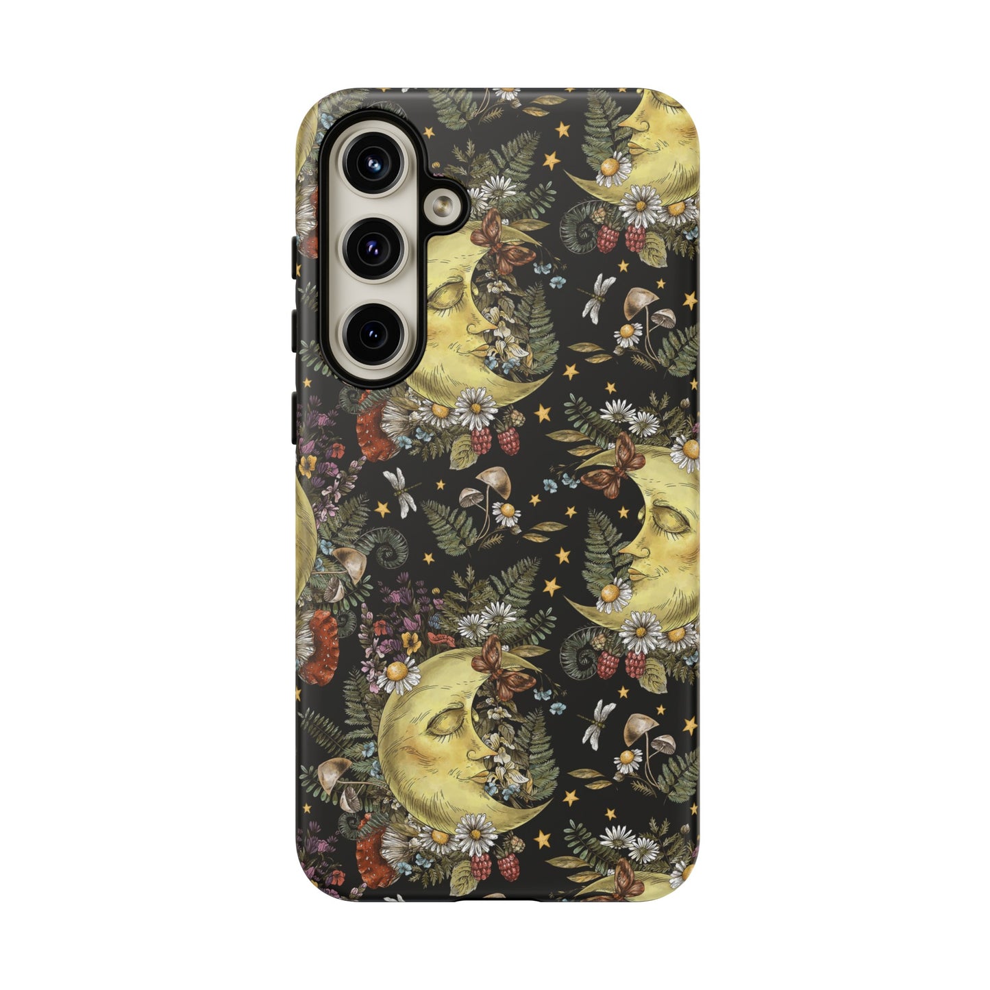 Samsung Galaxy Series Tough Case-Phone Case: The Sun, The Moon, And The Stars [Celestial Moon with Flowers]