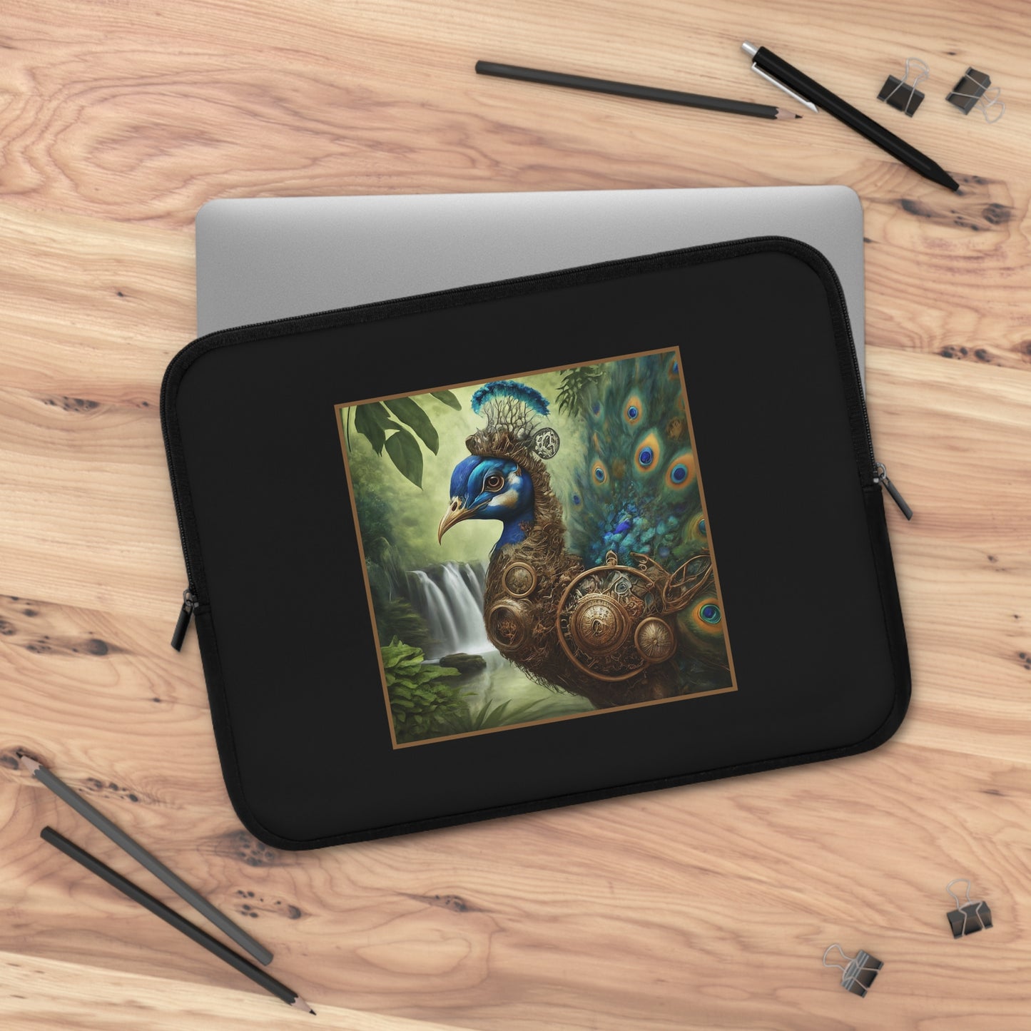 Laptop Sleeve (Sizes: 13", 15", 17"):  Steampunk Menagerie [Peacock]