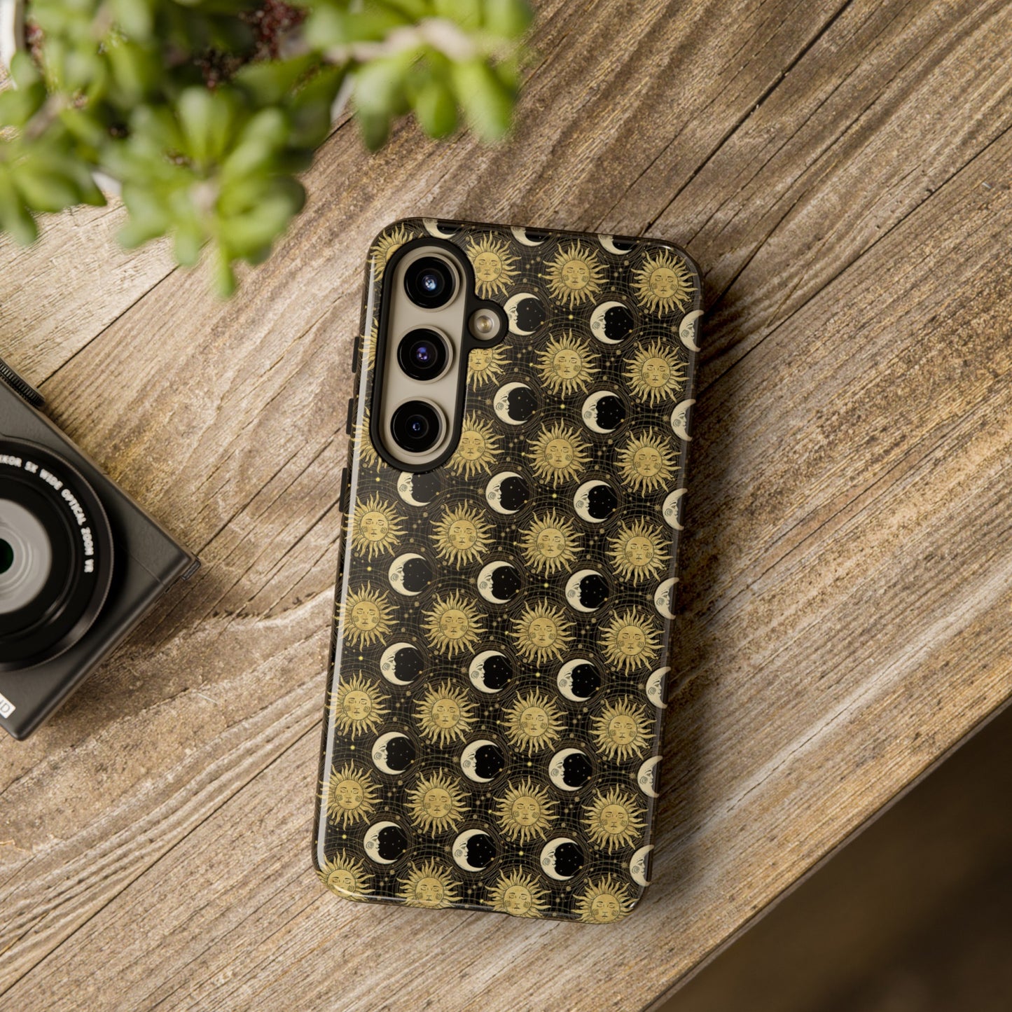 Samsung Galaxy Series Tough Case-Phone Case: The Sun, The Moon, And The Stars [Gold Sun, Moon Face]