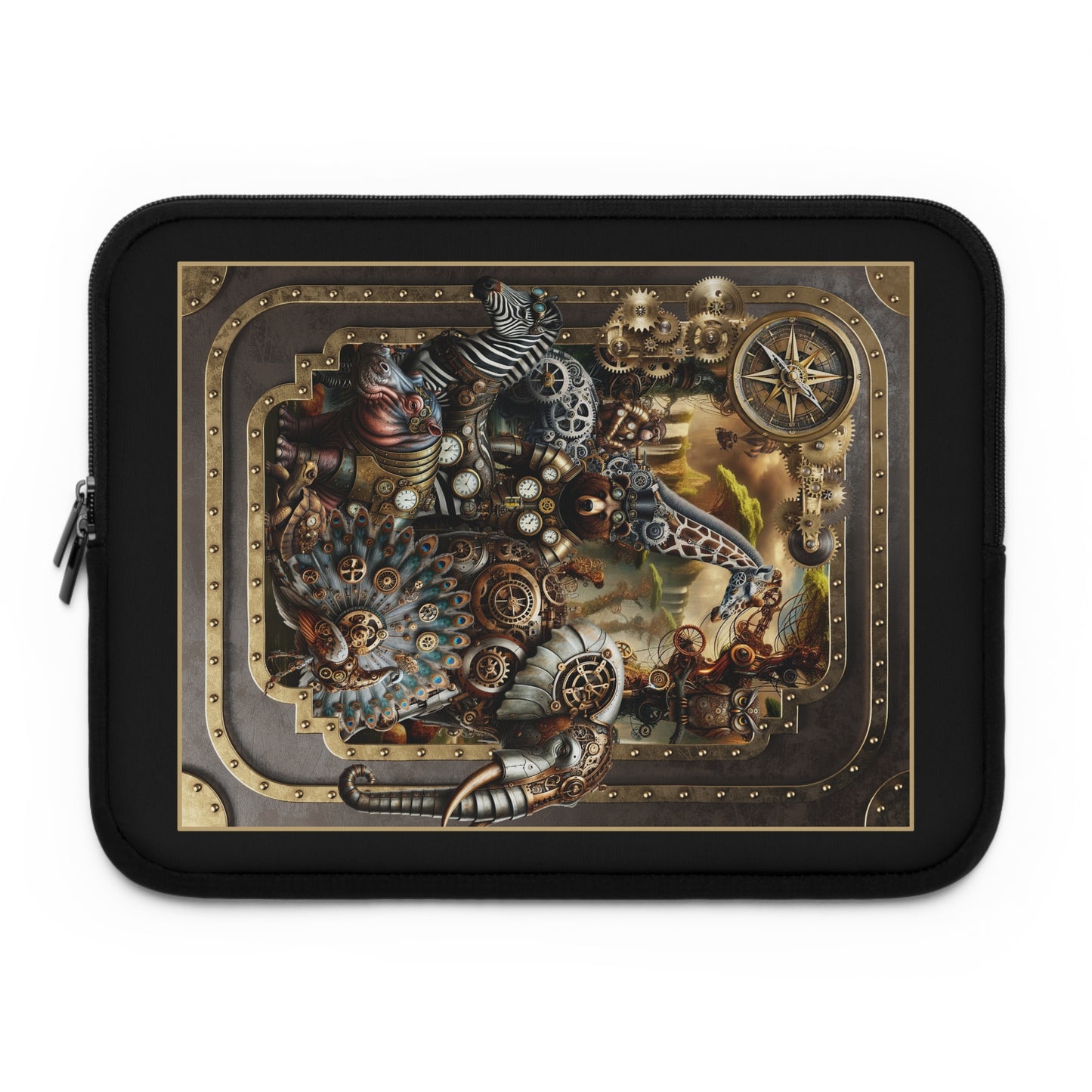 Laptop Sleeve (Sizes:  13", 15", 17"):  Steampunk Animals [Panel]