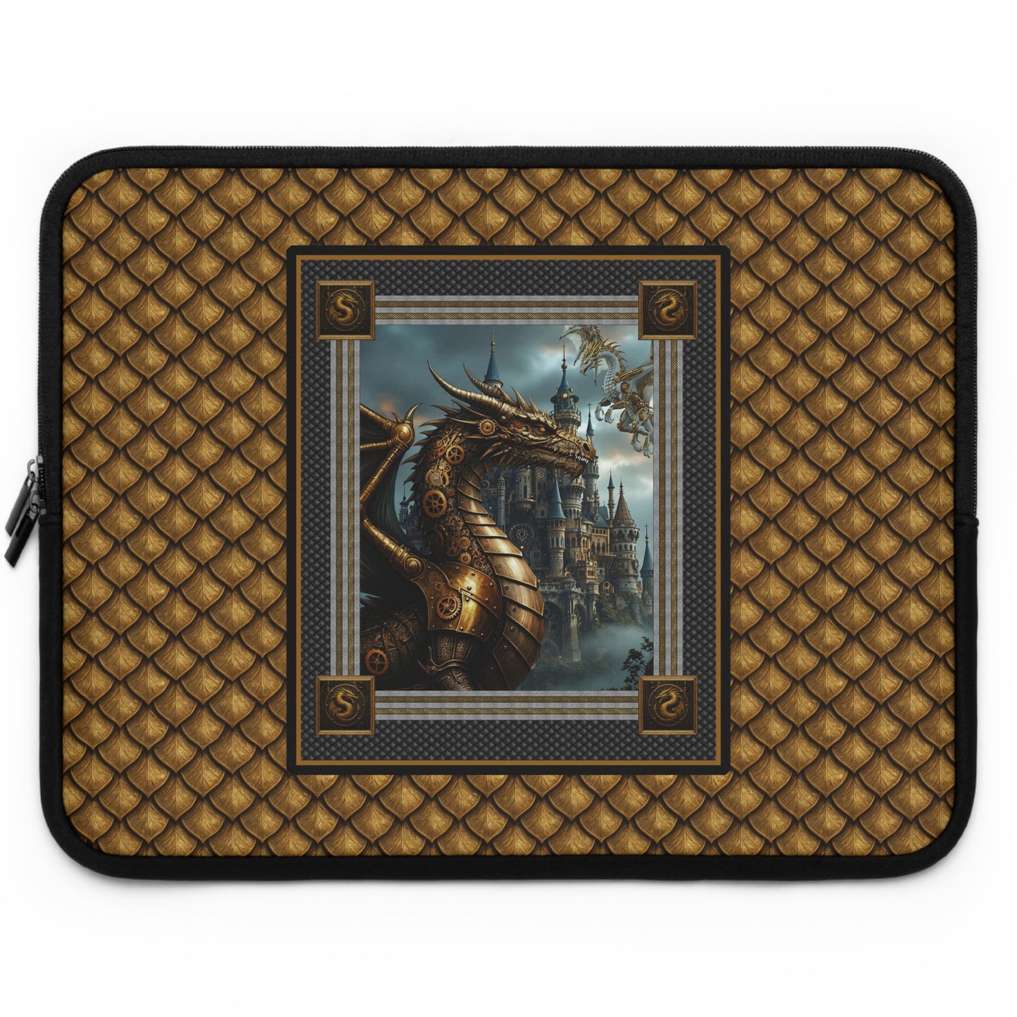 Laptop Sleeve (Sizes:  13", 15", 17"):  Steampunk Dragons [Dragon Panel - Gold Scales]