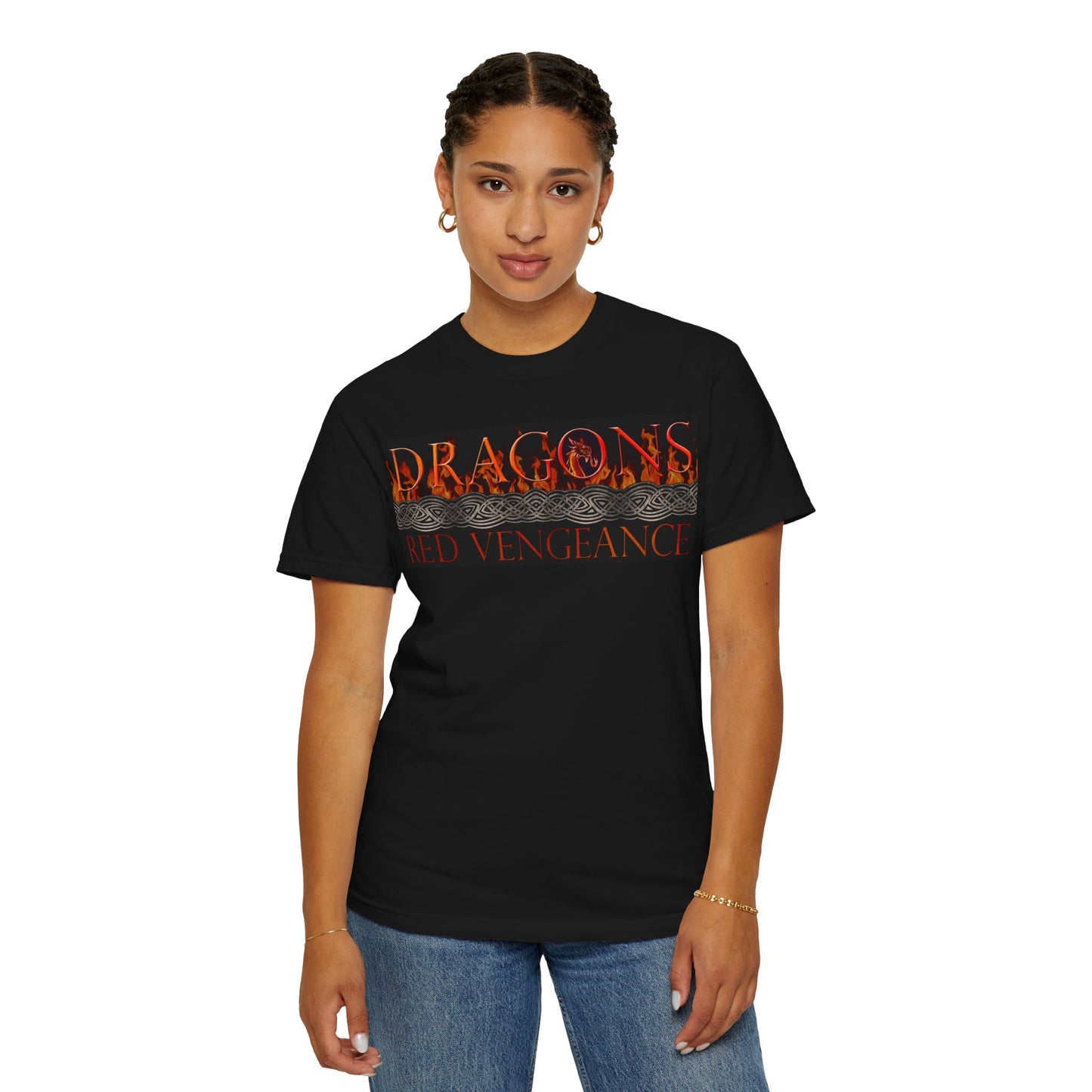 Unisex Heavy Cotton Tee:  "Dragons" [Blue Fury-Banner/Panel]