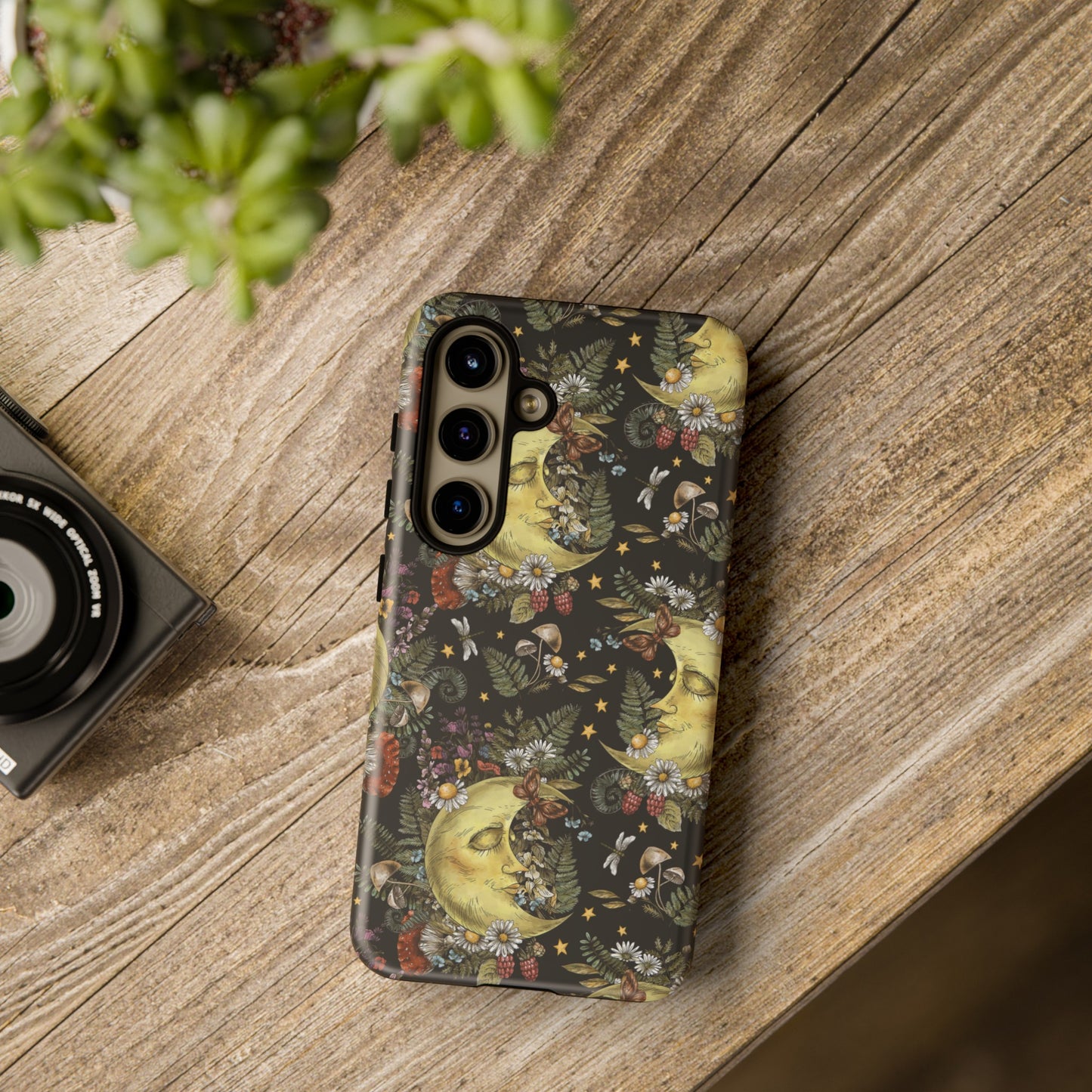 Samsung Galaxy Series Tough Case-Phone Case: The Sun, The Moon, And The Stars [Celestial Moon with Flowers]