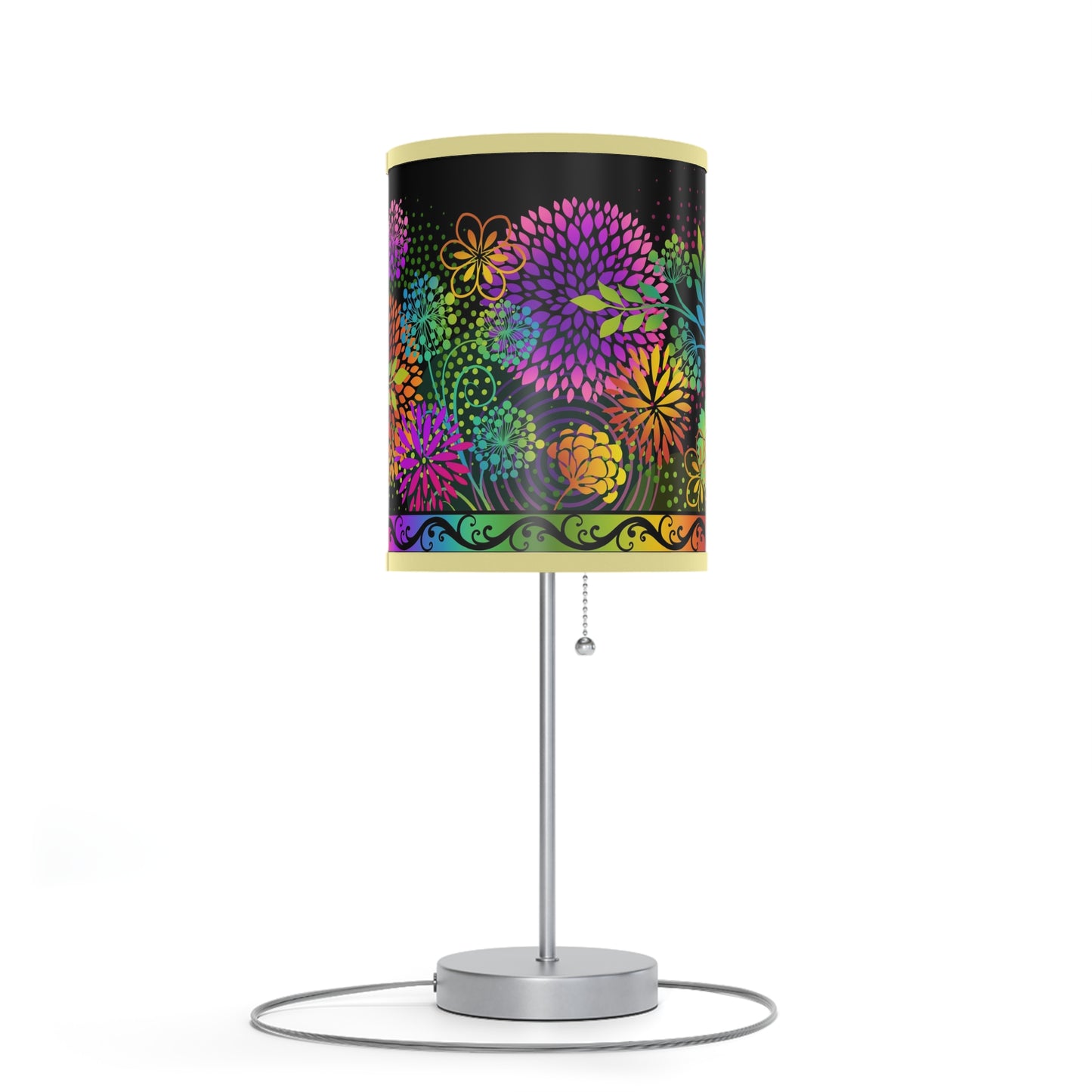 Table Lamp: Silver Base-Unusual Garden [Bright Flower Border]