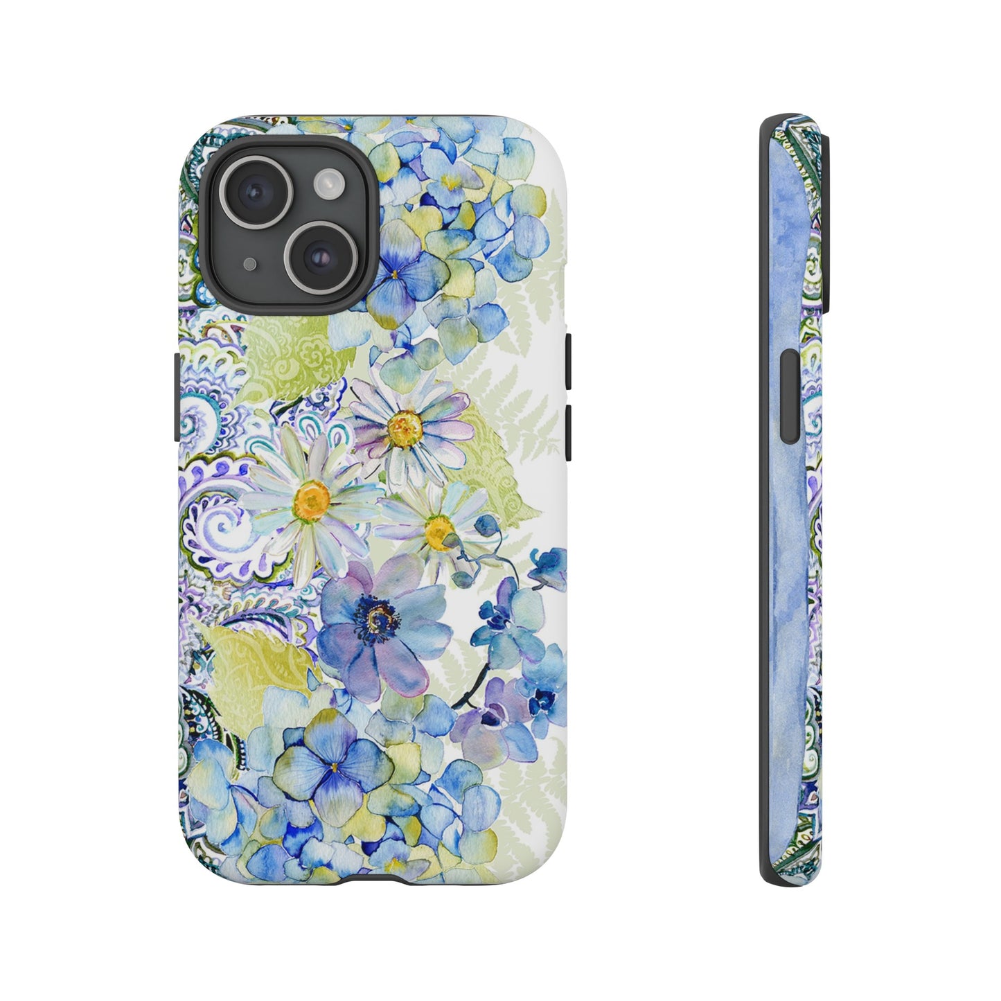 Apple I-Phone 15 (Series) Tough Case-Phone Case:  Leah [Light Blue Flower Border]