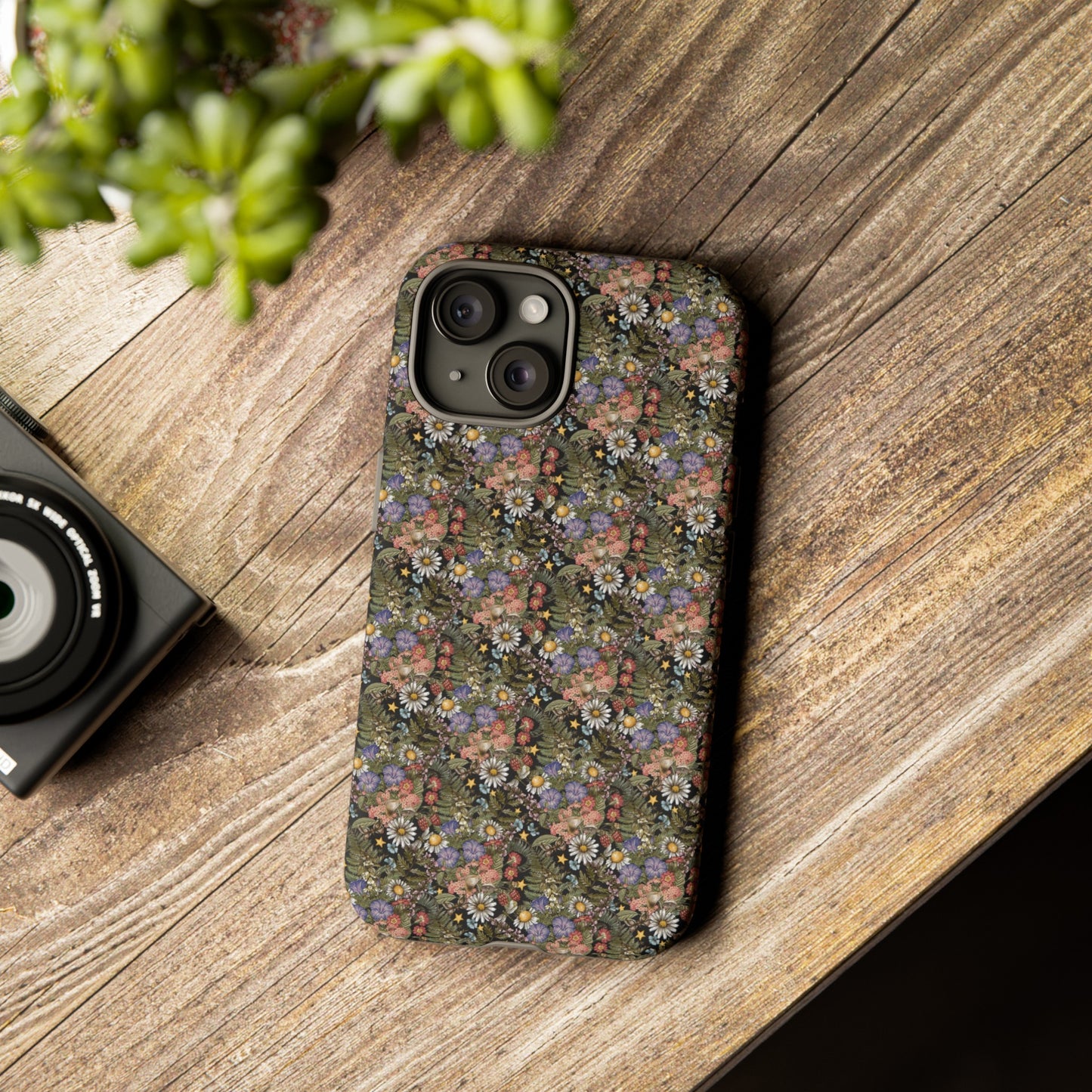 Apple I-Phone 15 Tough Case-Phone Case:  The Sun, The Moon, The Stars [Flowers]